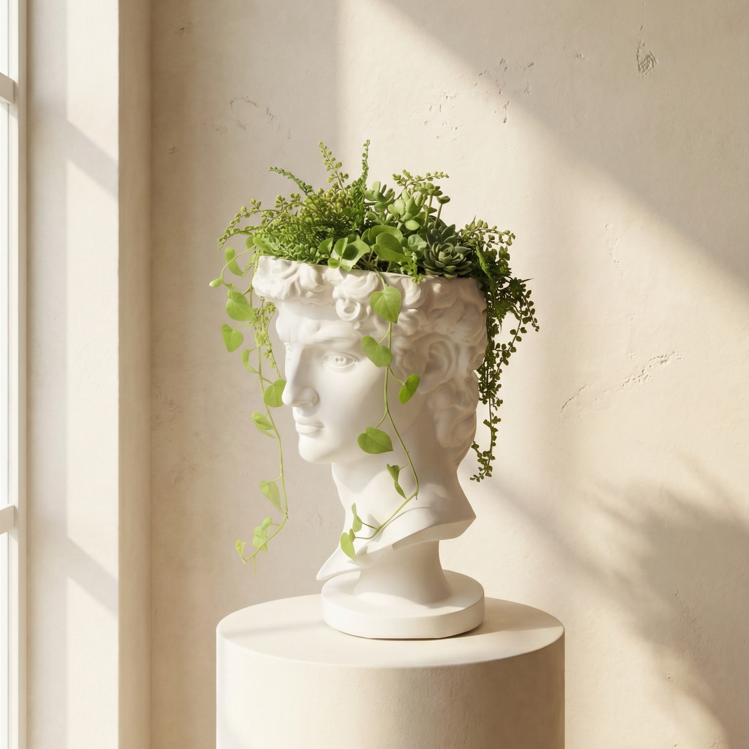 David Bust Planter – Classic Art-Inspired 3D Printed Planter (includes drainage holes and collection unit)