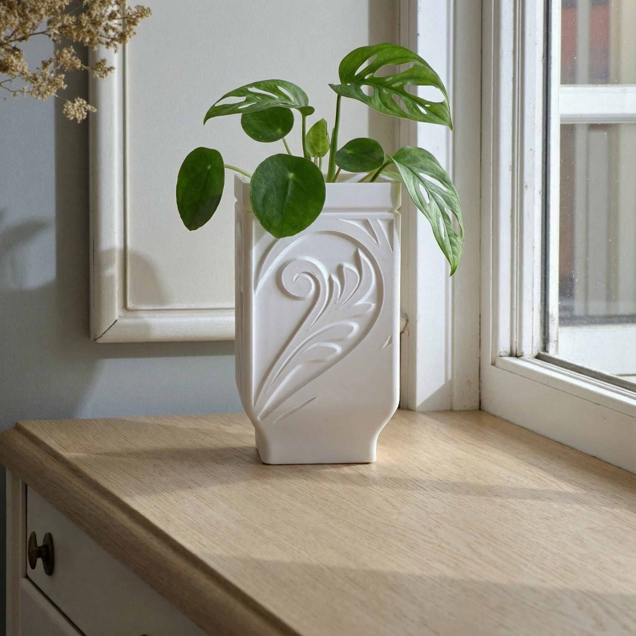 Modern Sculpted Planter with Drainage Hole – Minimal White Designer Pot for Indoor Plants
