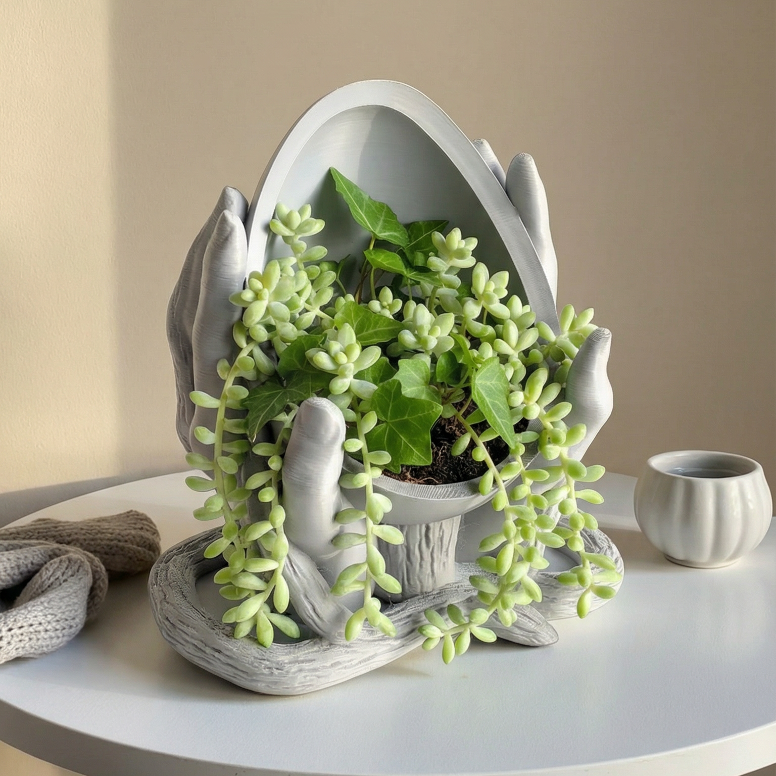 hand shaped plant pot Hands of Nature Planter – Sculptural 3D Printed Pot