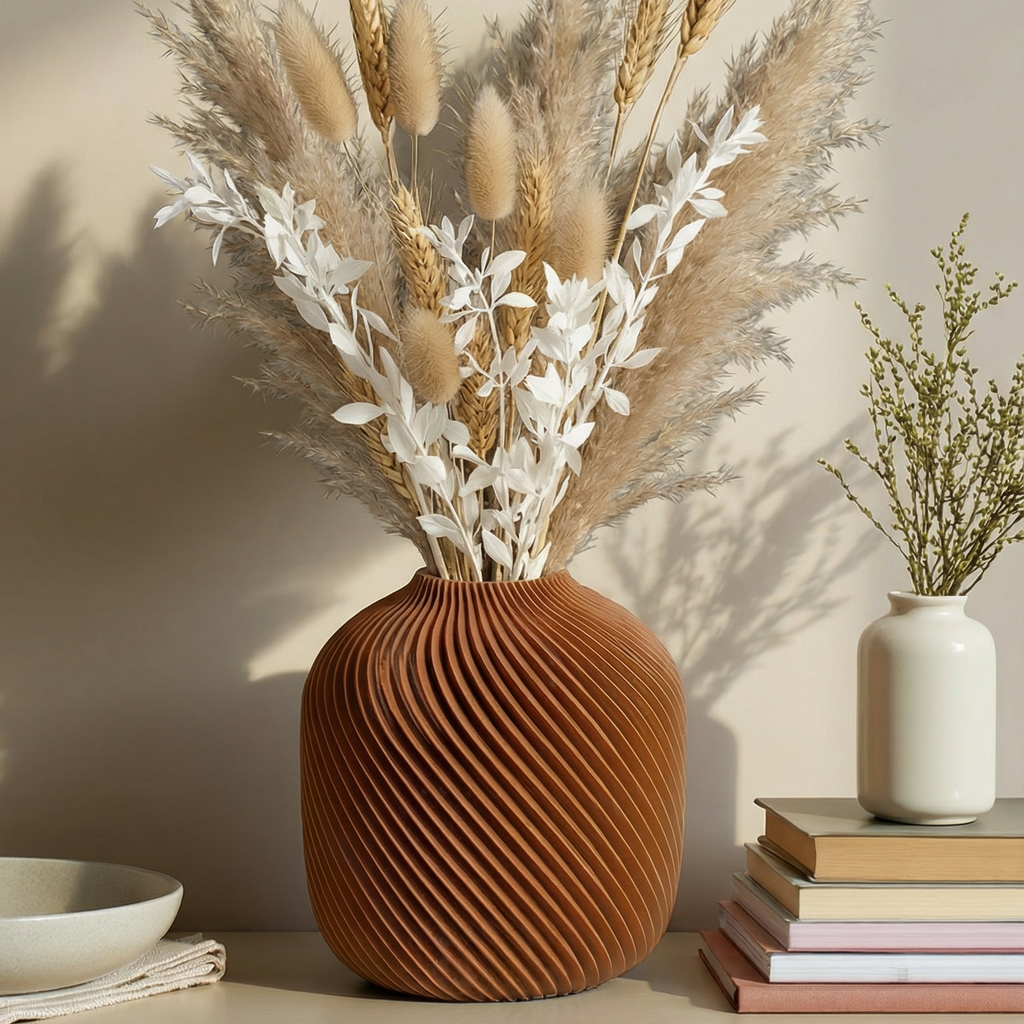 Terracotta Look Swirl Pampas Vase – Modern Boho 3D Printed Decor