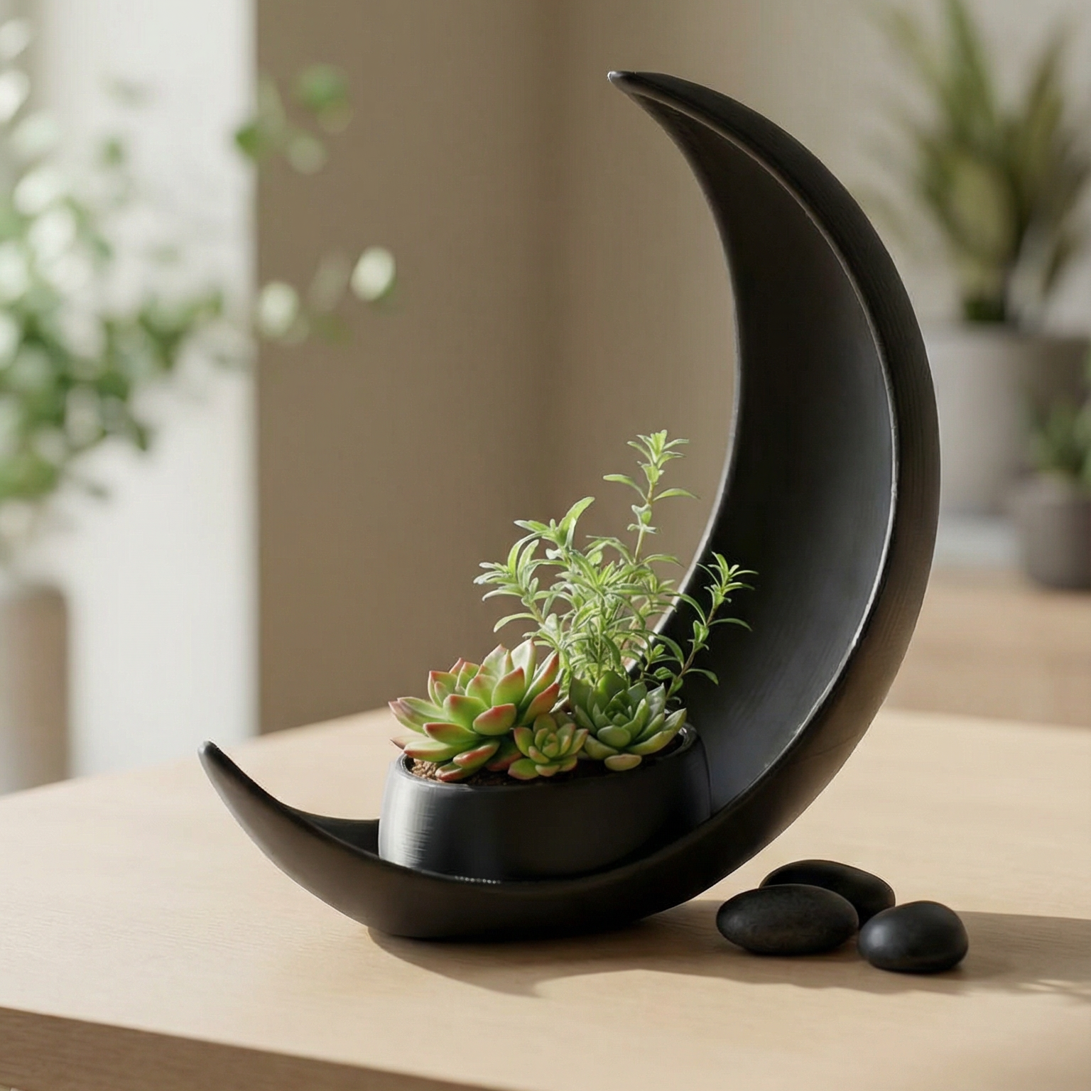 Lunar Curve Planter – Crescent Moon 3D Printed Succulent Pot