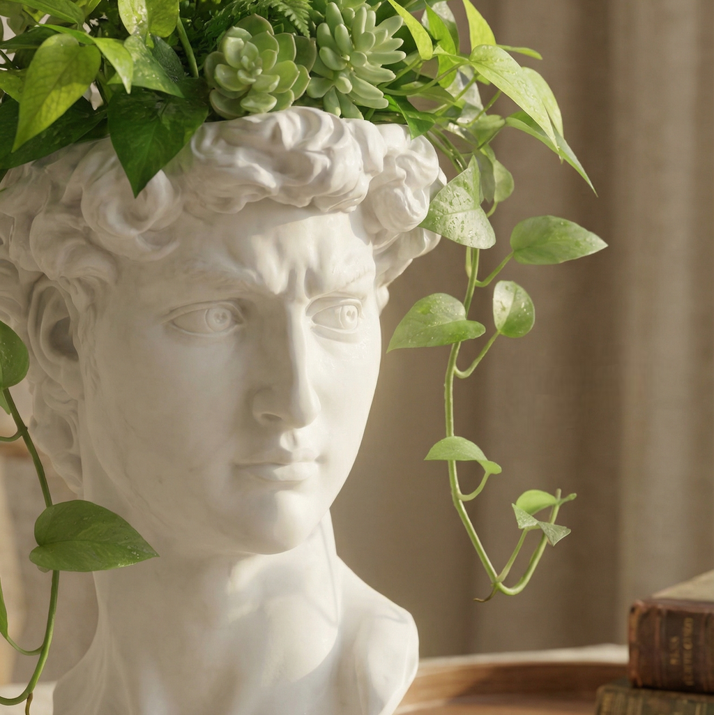 David Bust Planter – Classic Art-Inspired 3D Printed Planter (includes drainage holes and collection unit)
