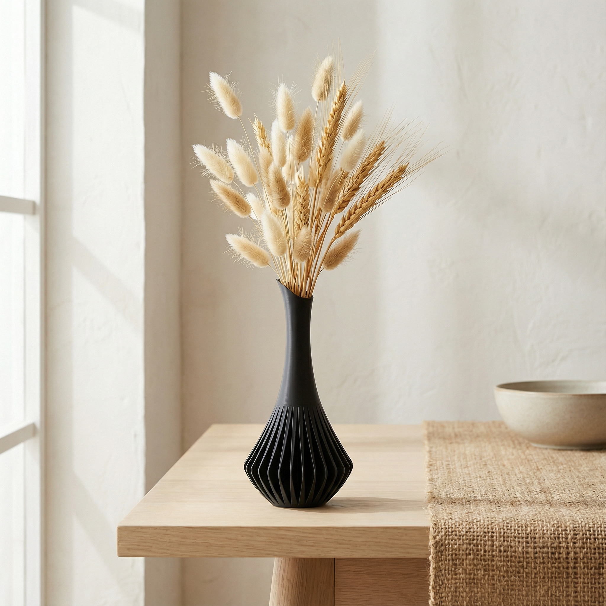Modern Sculptural Vase with Ribbed Design – Minimal Decorative Vase for Dried Flowers & Home Décor