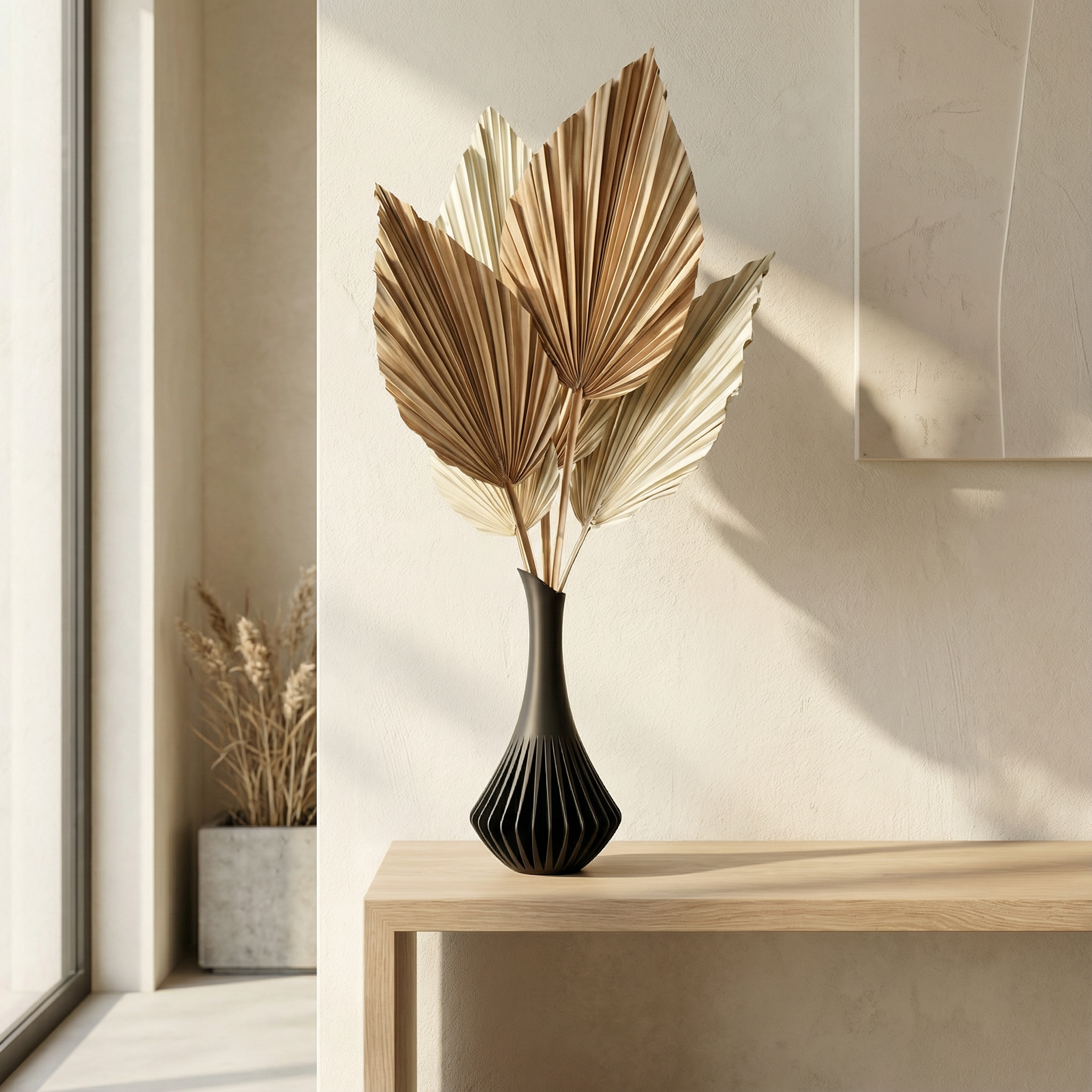 Modern Sculptural Vase with Ribbed Design – Minimal Decorative Vase for Dried Flowers & Home Décor