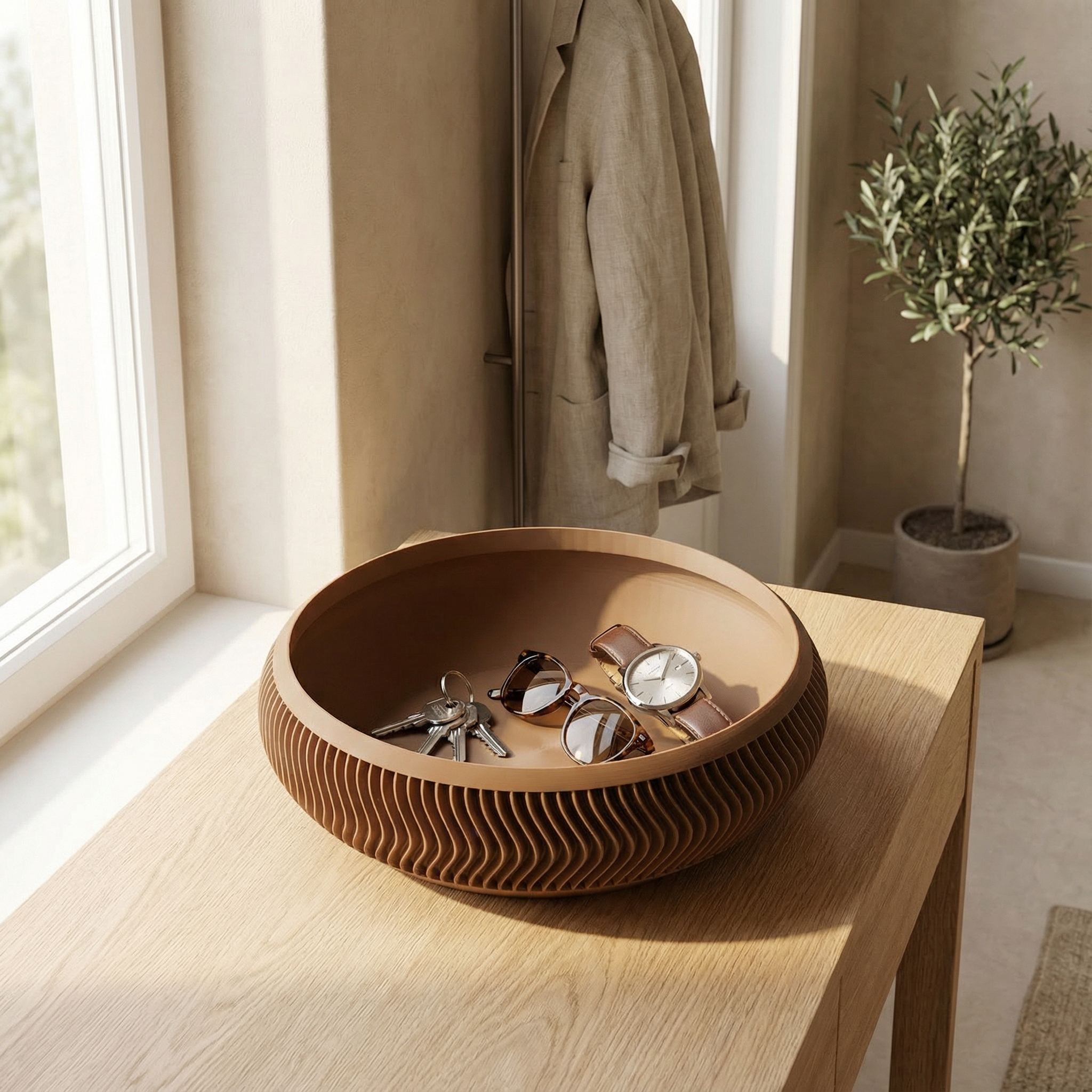 Modern Sculpted Decorative Bowl – Minimal Ribbed Centerpiece for Home Décor