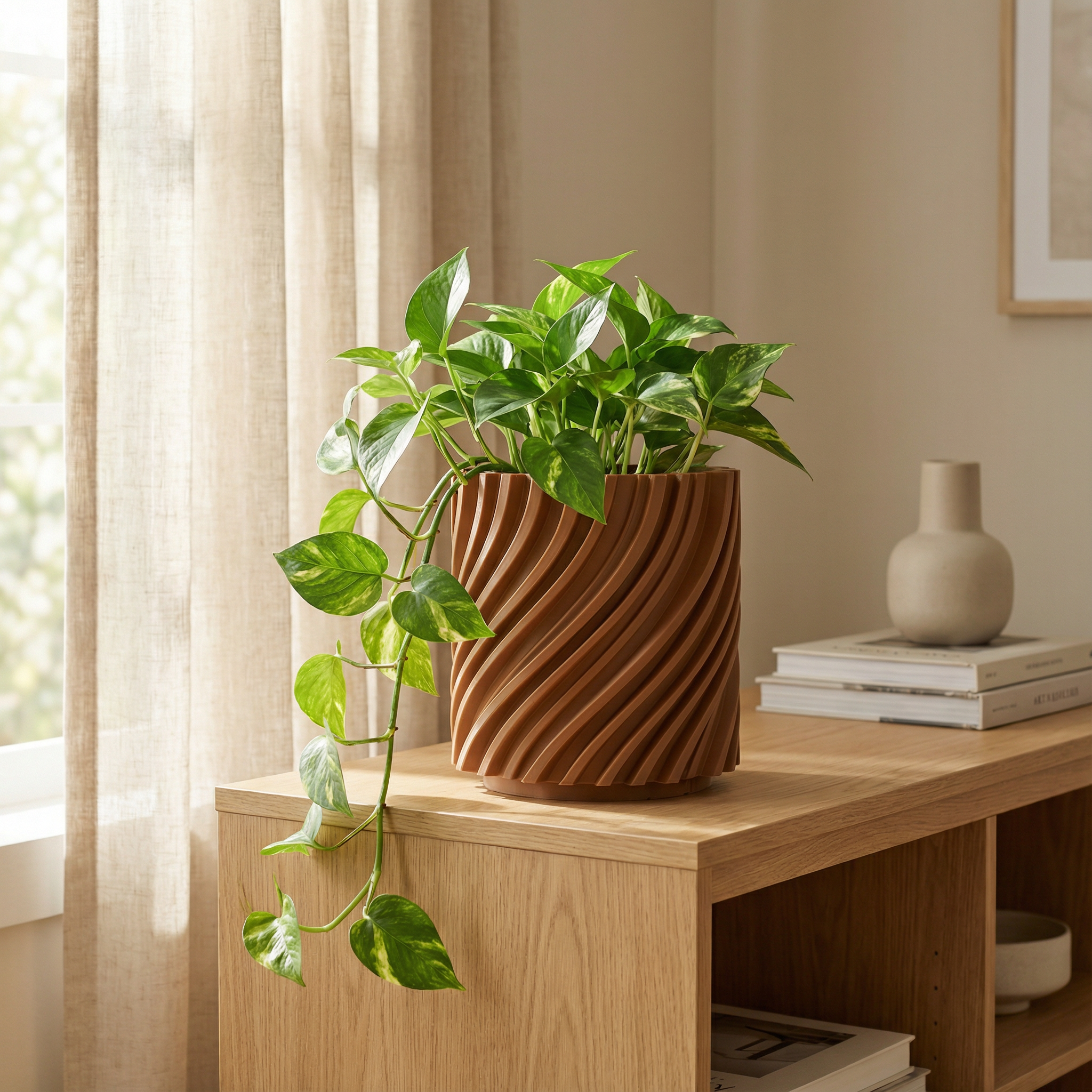 TwistFlow Planter – Modern 3D Printed Terracotta Look Pot