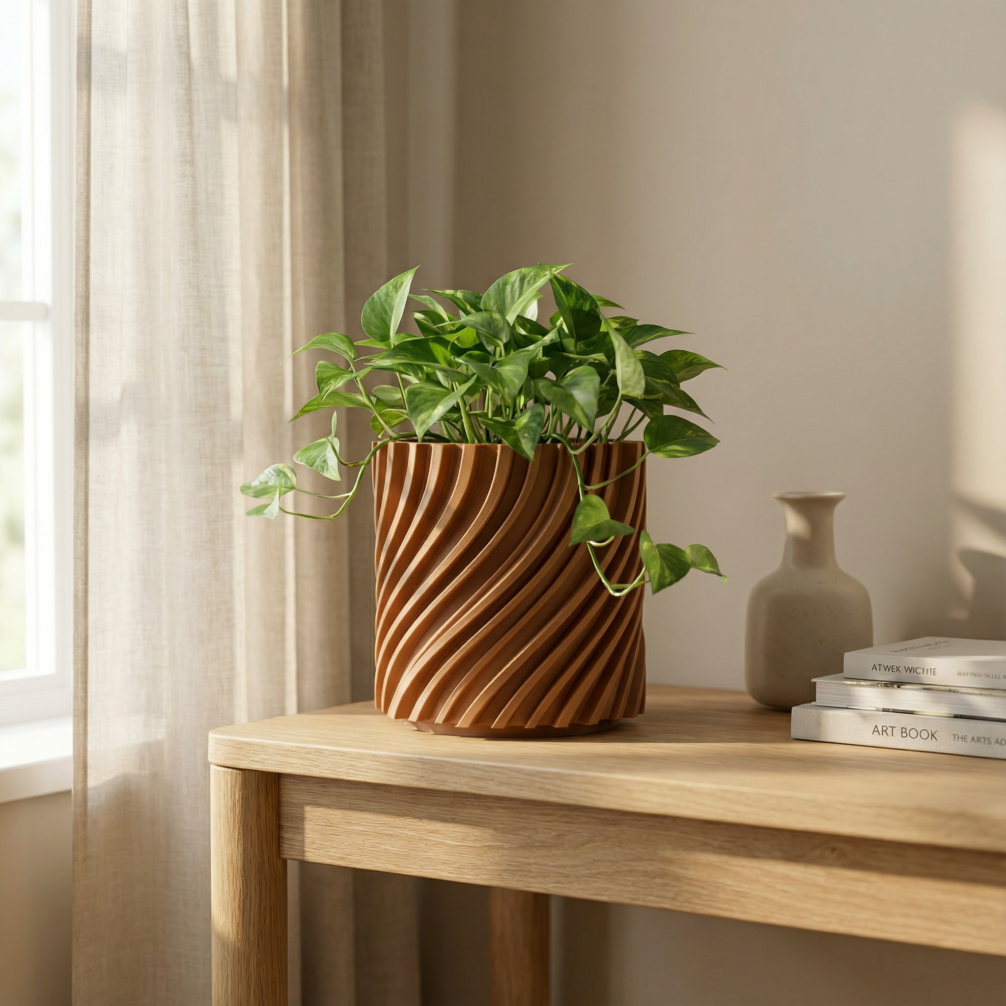 TwistFlow Planter – Modern 3D Printed Terracotta Look Pot