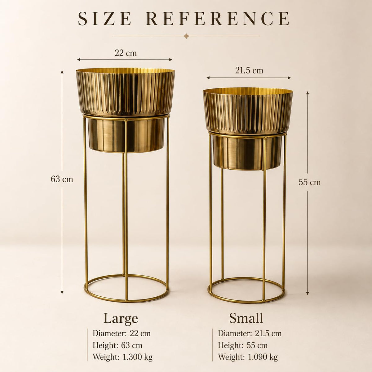 Artha Living Metal Planter Stand Set of 2 | Gold Finish Tall Indoor Planters with Elevated Stands | Small & Large