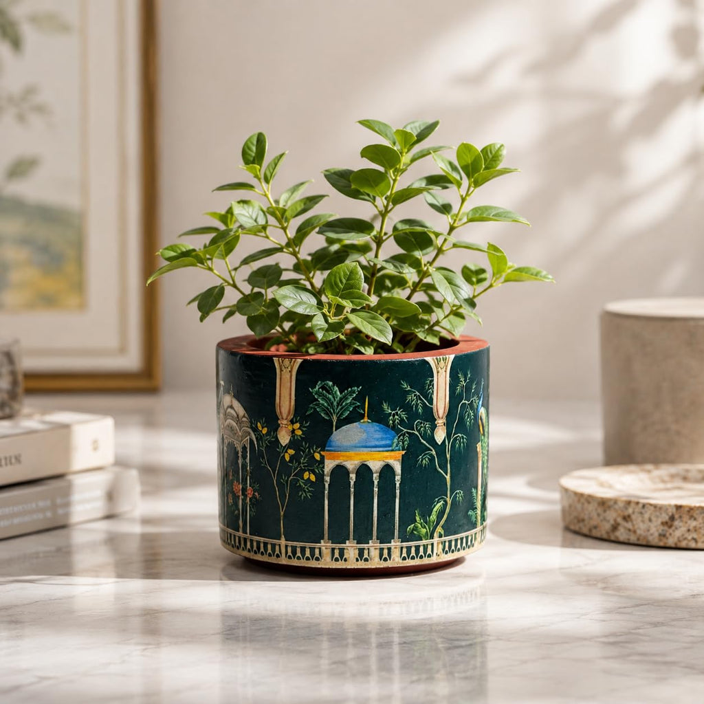 Artha Living Decorative Peacock Garden Terracotta Planter with Drainage Hole | 10.5 cm Artistic Indoor Plant Pot