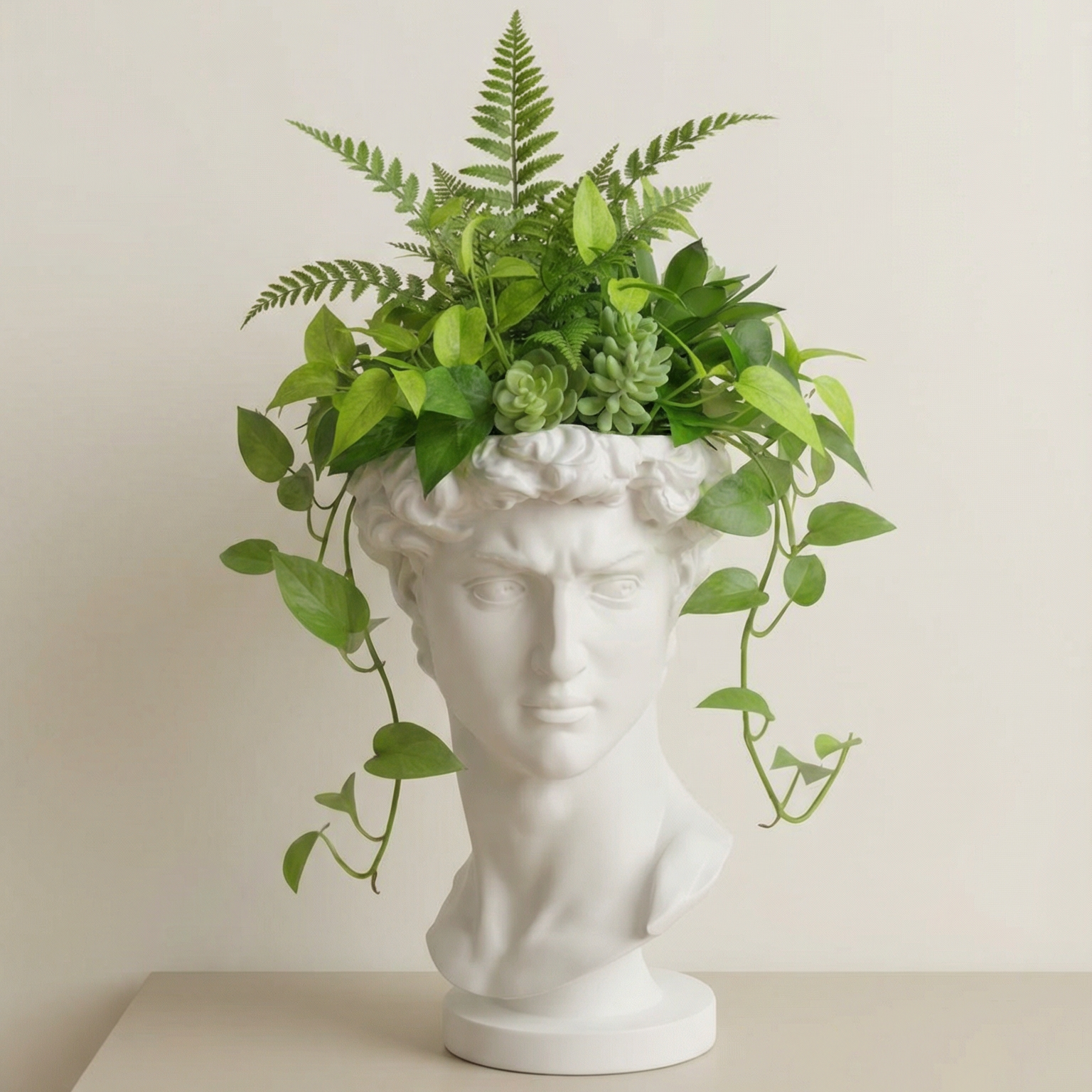 David Bust Planter – Classic Art-Inspired 3D Printed Planter (includes drainage holes and collection unit)