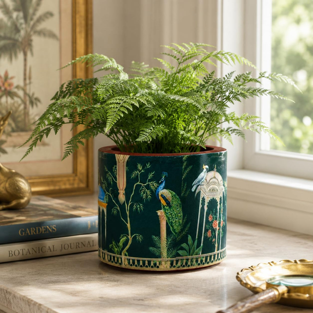 Artha Living Decorative Peacock Garden Terracotta Planter with Drainage Hole | 10.5 cm Artistic Indoor Plant Pot