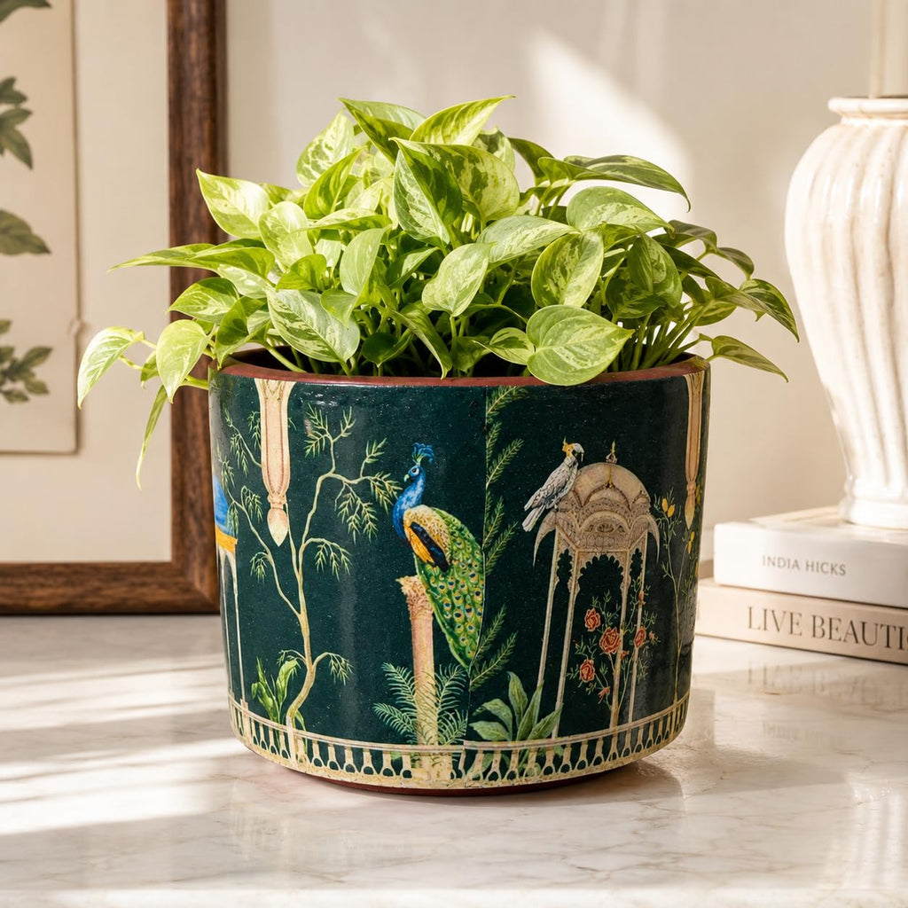 Artha Living Decorative Peacock Garden Terracotta Planter with Drainage Hole | 10.5 cm Artistic Indoor Plant Pot