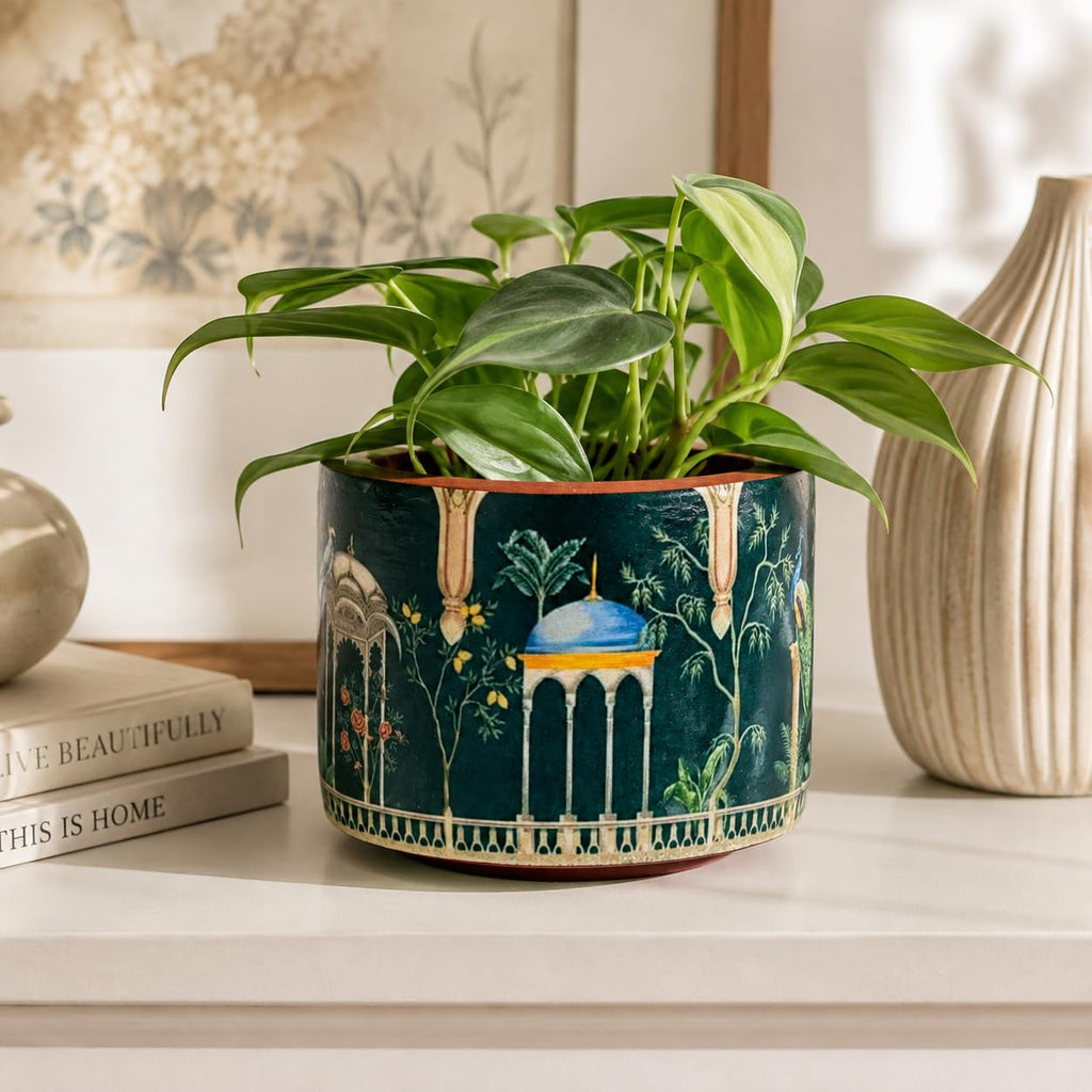 Artha Living Decorative Peacock Garden Terracotta Planter with Drainage Hole | 10.5 cm Artistic Indoor Plant Pot