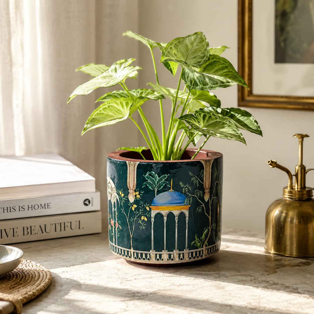 Artha Living Decorative Peacock Garden Terracotta Planter with Drainage Hole | 10.5 cm Artistic Indoor Plant Pot