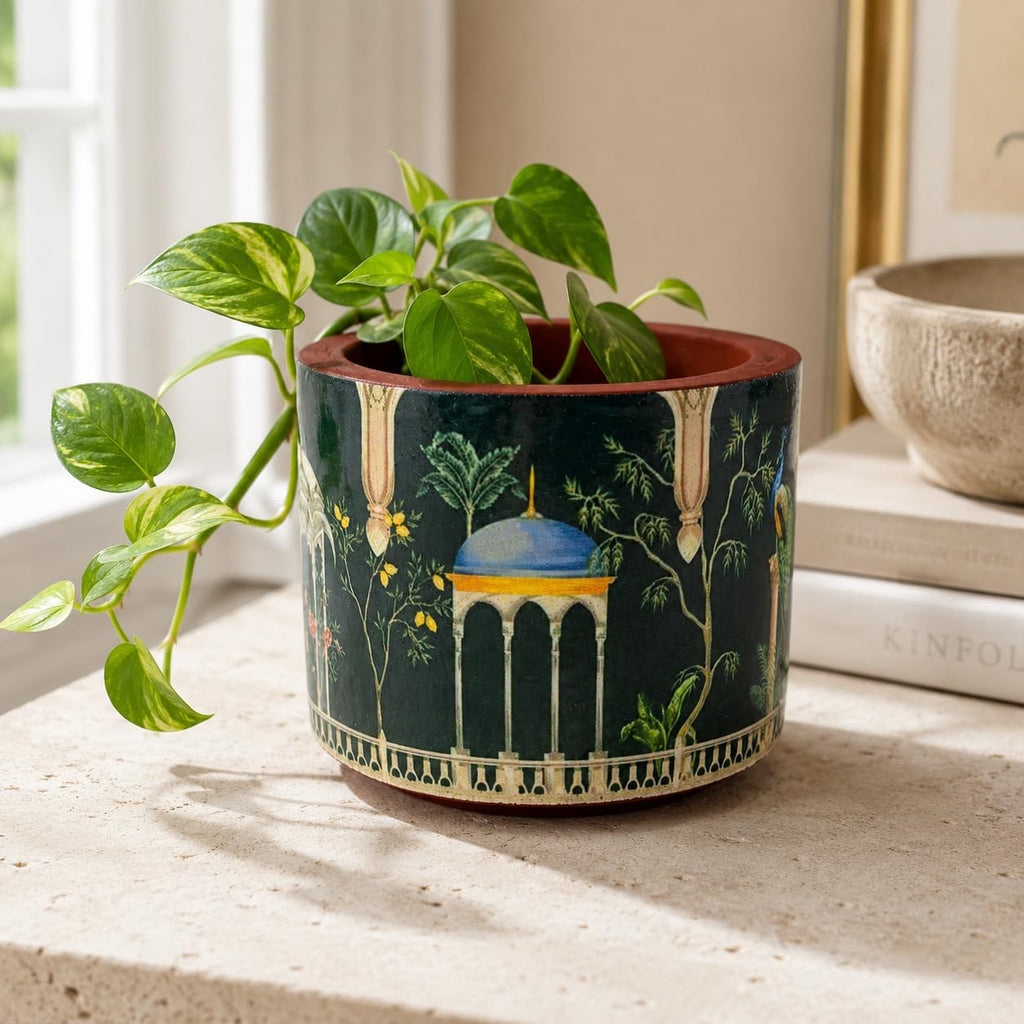 Artha Living Decorative Peacock Garden Terracotta Planter with Drainage Hole | 10.5 cm Artistic Indoor Plant Pot
