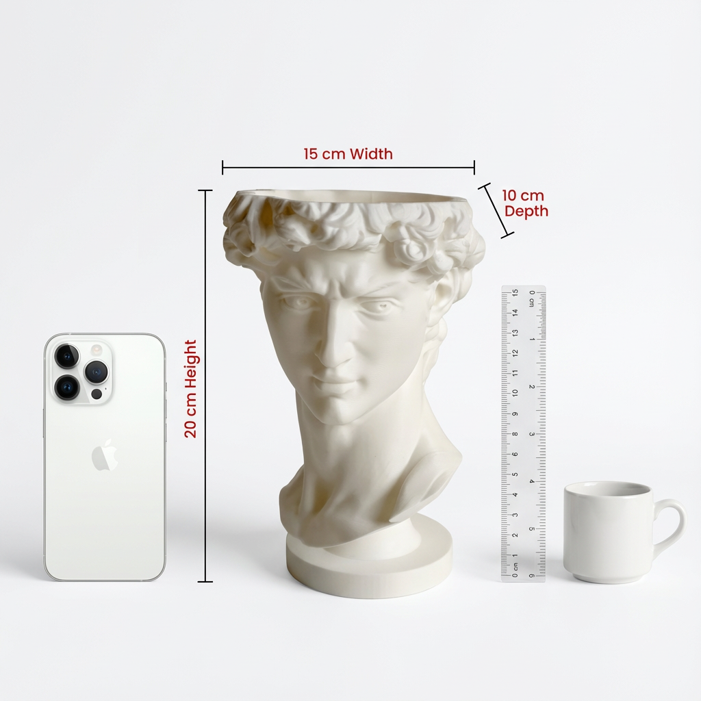 David Bust Planter – Classic Art-Inspired 3D Printed Planter (includes drainage holes and collection unit)
