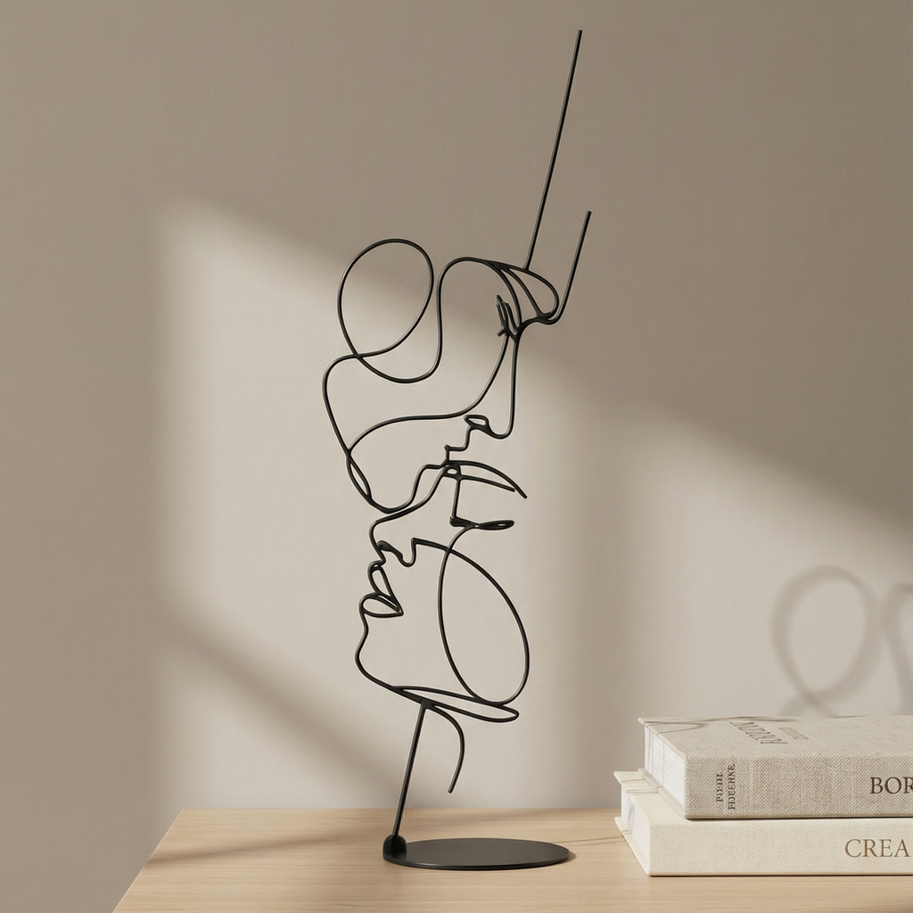 3D Printed Abstract Line Face Sculpture – Modern Minimal Art Showpiece