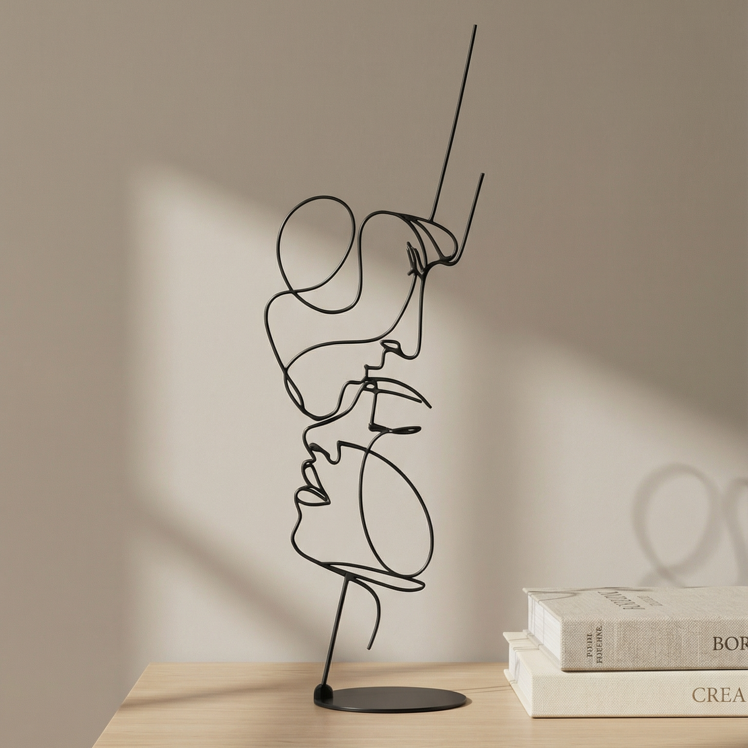 3D Printed Abstract Line Face Sculpture – Modern Minimal Art Showpiece