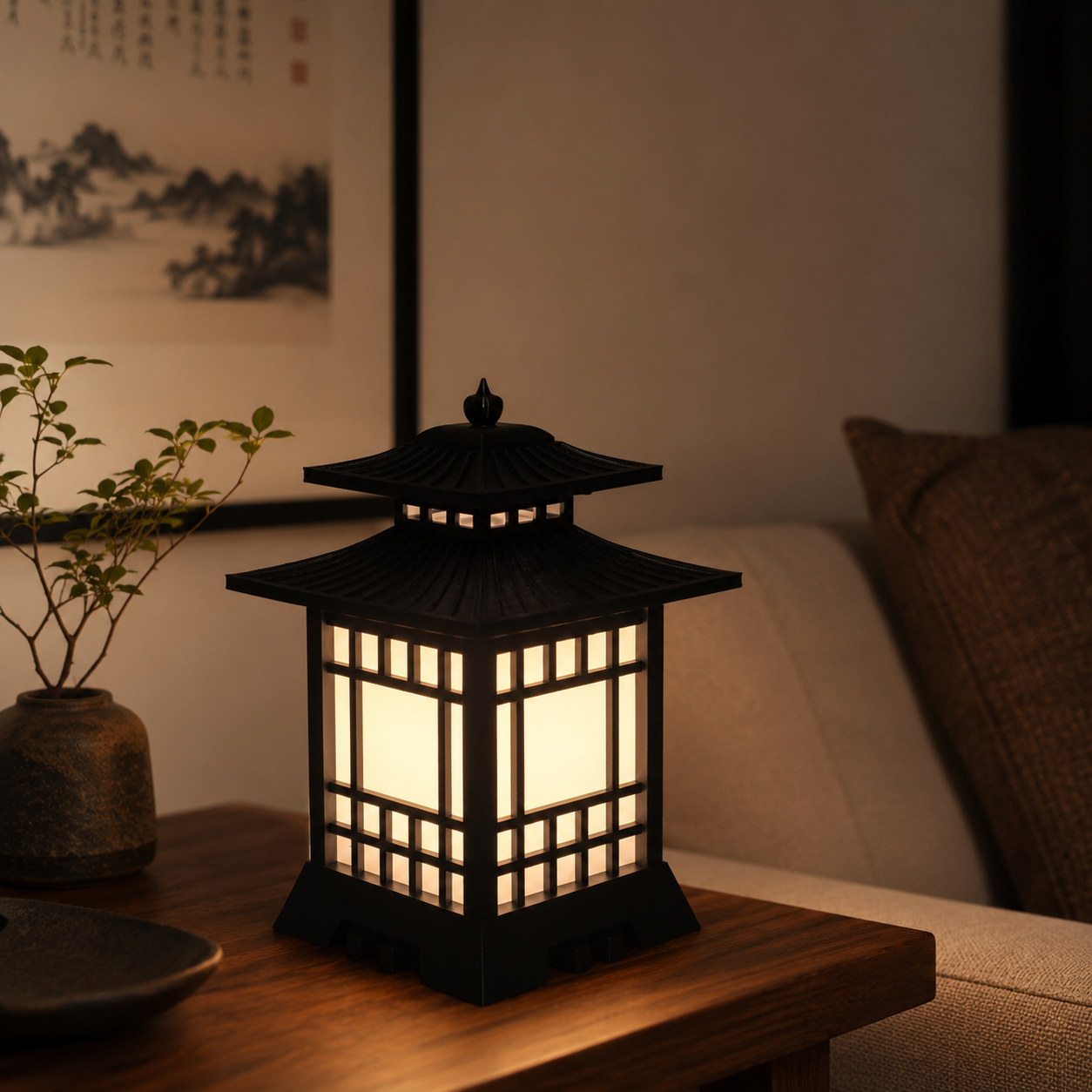Japanese LED Table Lamp with Replaceable Surface Light | 3-ft Wire with Switch