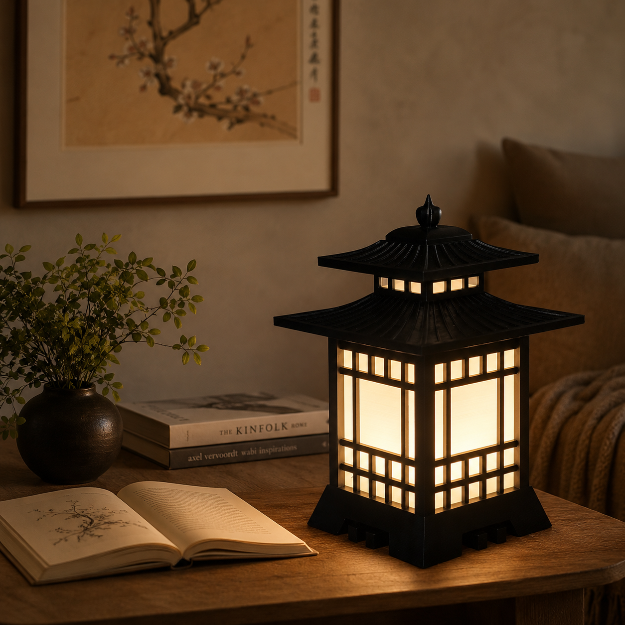 Japanese LED Table Lamp with Replaceable Surface Light | 3-ft Wire with Switch