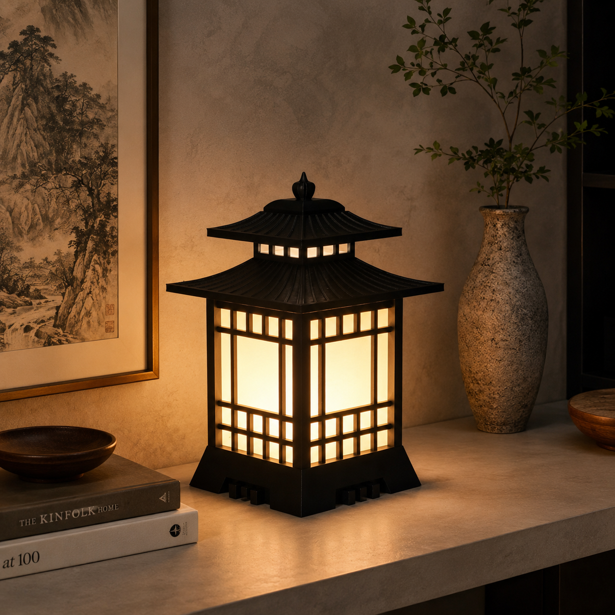 Japanese LED Table Lamp with Replaceable Surface Light | 3-ft Wire with Switch