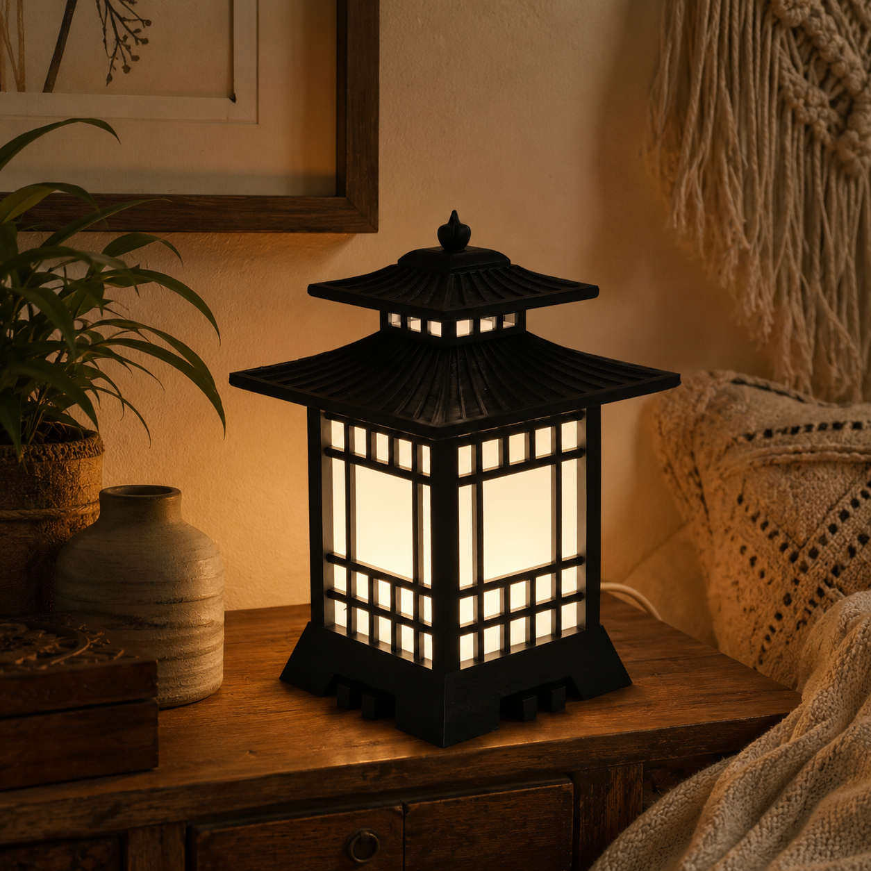 Japanese LED Table Lamp with Replaceable Surface Light | 3-ft Wire with Switch