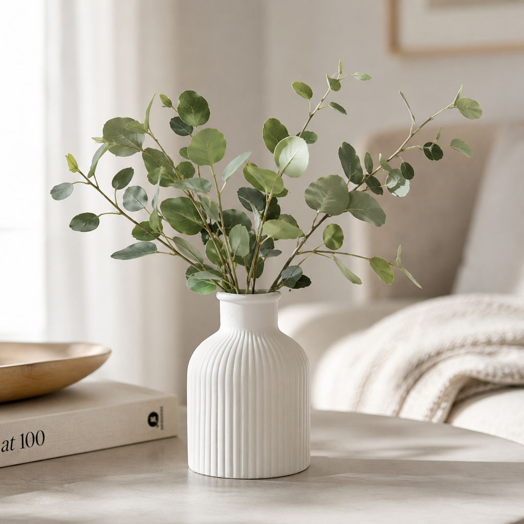 Minimalist White Concrete Vase for Fresh & Dried Flowers | Waterproof Decorative Flower Vase for Living Room, Dining Table & Home Décor