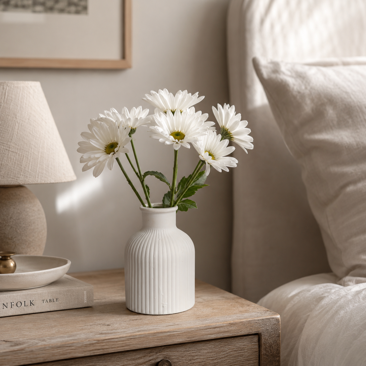 Minimalist White Concrete Vase for Fresh & Dried Flowers | Waterproof Decorative Flower Vase for Living Room, Dining Table & Home Décor