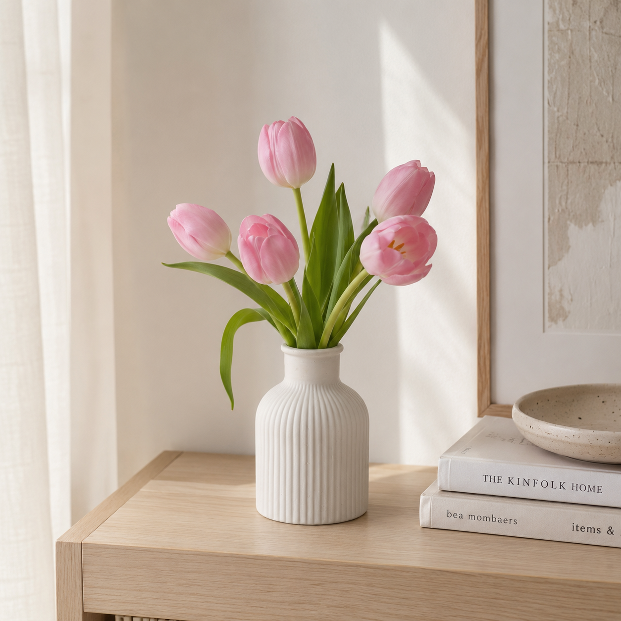 Minimalist White Concrete Vase for Fresh & Dried Flowers | Waterproof Decorative Flower Vase for Living Room, Dining Table & Home Décor