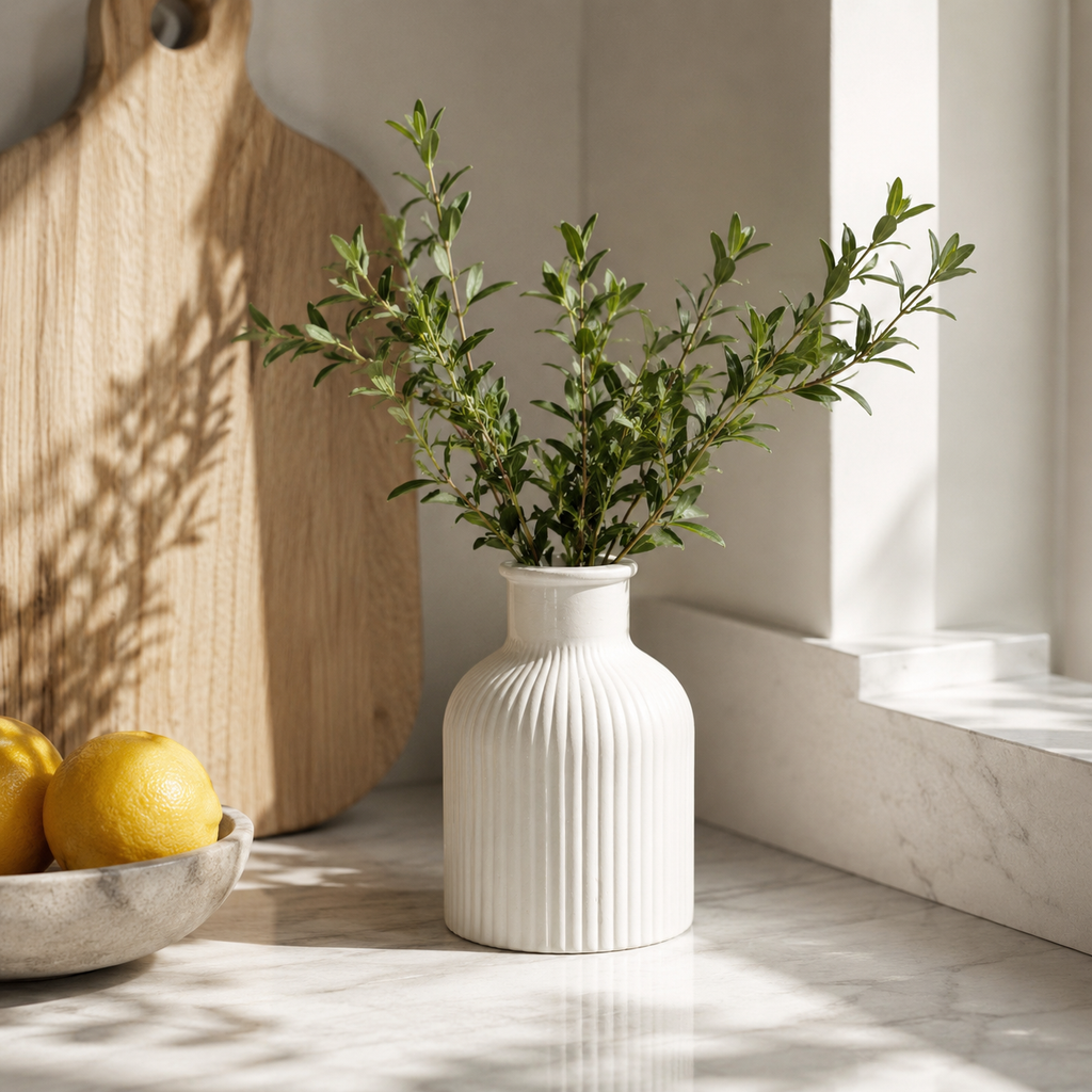 Minimalist White Concrete Vase for Fresh & Dried Flowers | Waterproof Decorative Flower Vase for Living Room, Dining Table & Home Décor