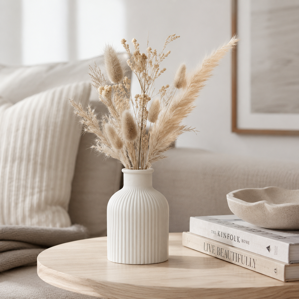 Minimalist White Concrete Vase for Fresh & Dried Flowers | Waterproof Decorative Flower Vase for Living Room, Dining Table & Home Décor