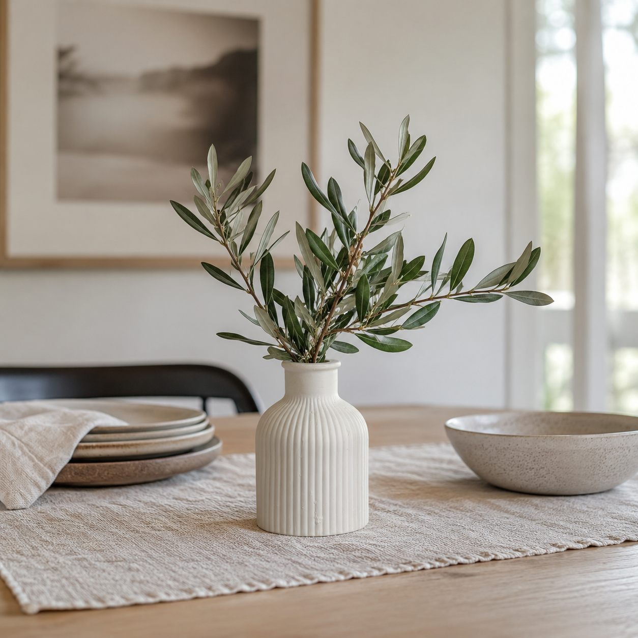 Minimalist White Concrete Vase for Fresh & Dried Flowers | Waterproof Decorative Flower Vase for Living Room, Dining Table & Home Décor