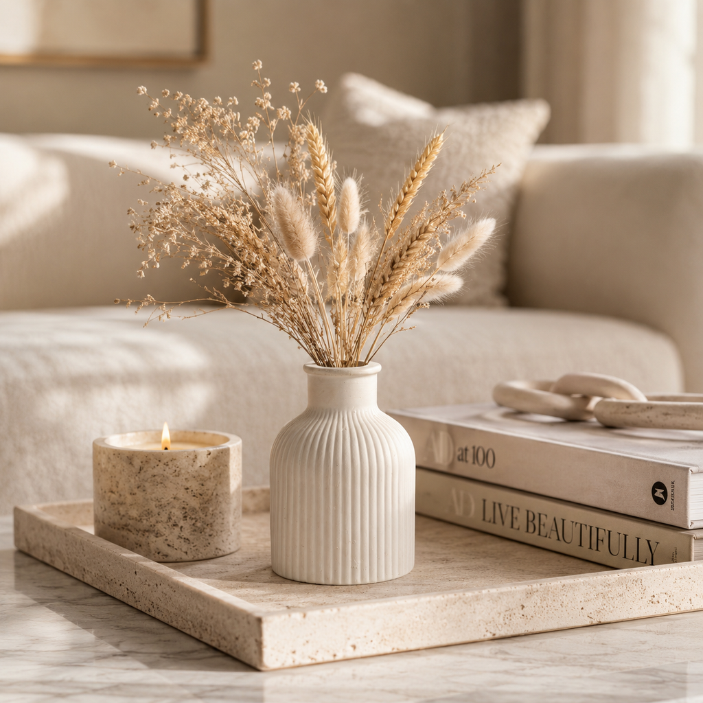 Minimalist White Concrete Vase for Fresh & Dried Flowers | Waterproof Decorative Flower Vase for Living Room, Dining Table & Home Décor