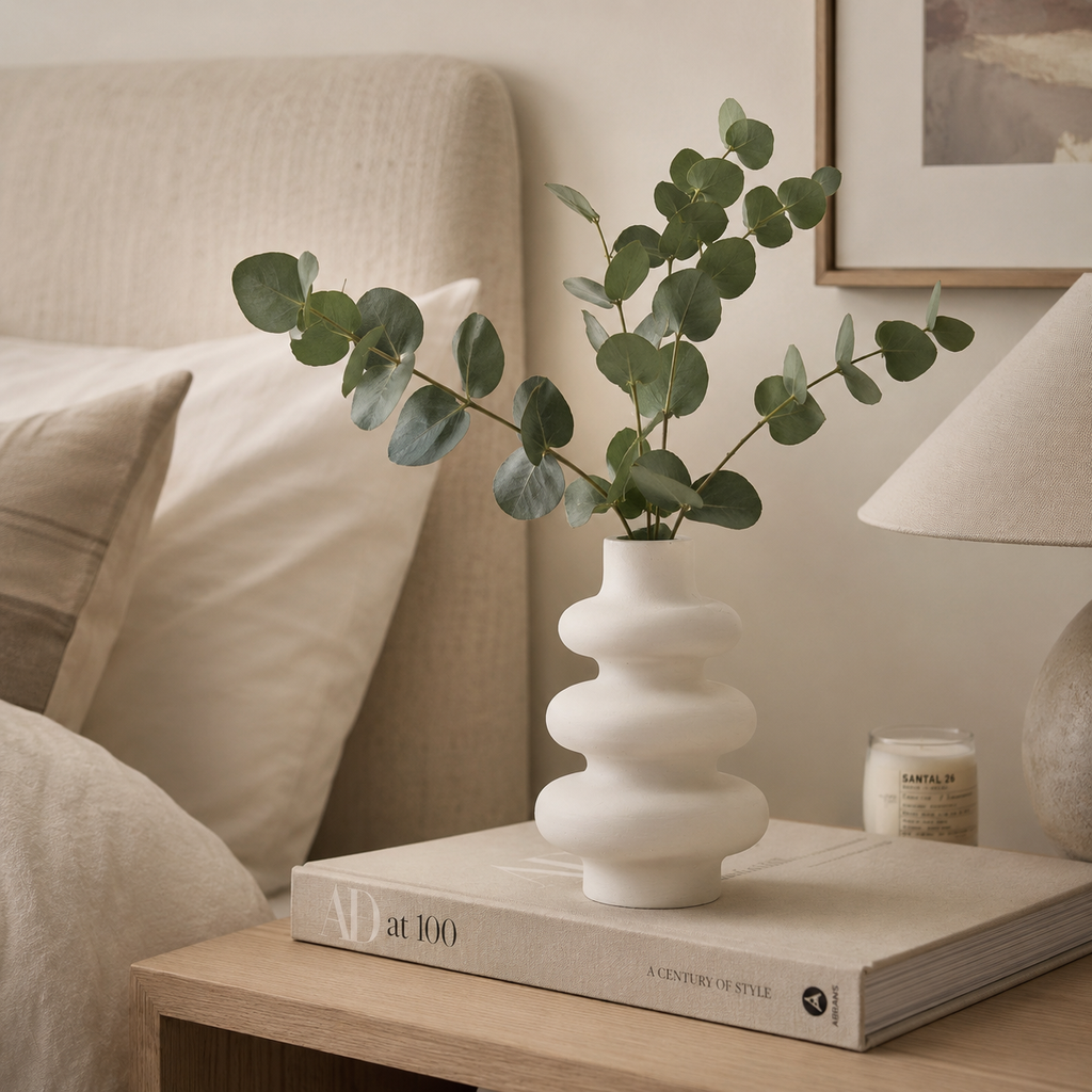 Modern Sculptural White Concrete Vase | Waterproof Decorative Vase for Fresh & Dried Flowers | Minimalist Home Décor Accent