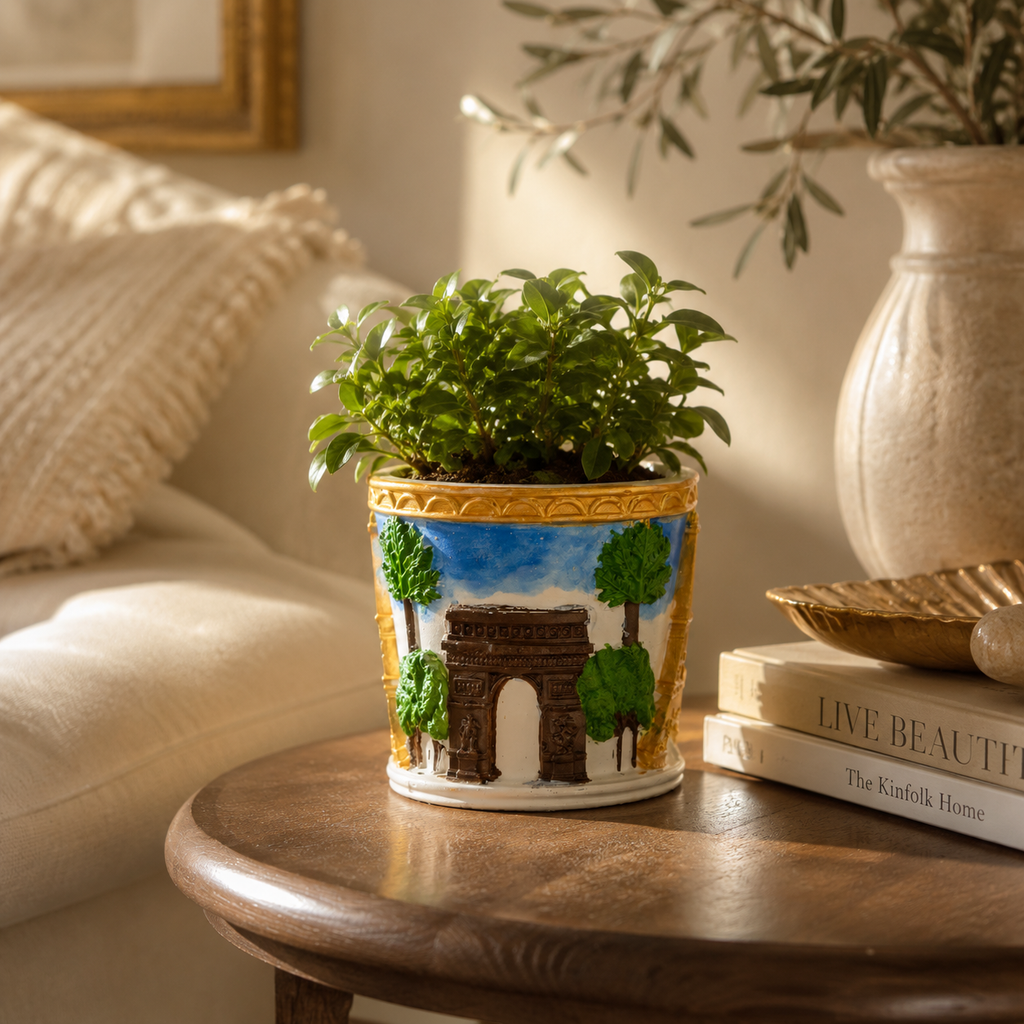 Hand-Painted Paris Concrete Planter | Waterproof Decorative Pot for Indoor Plants, Fresh & Dried Flowers | Eiffel Tower Planter