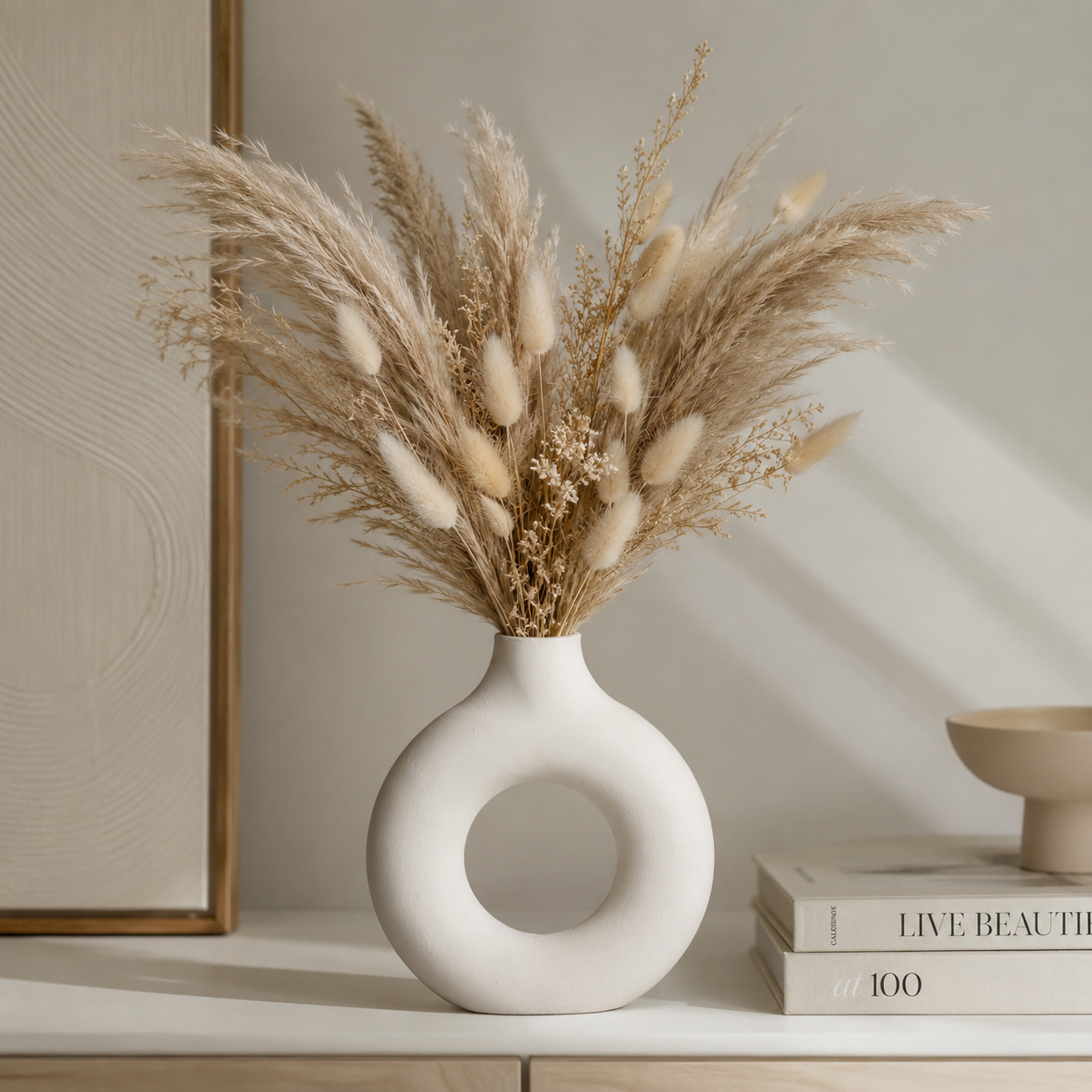 Round White Concrete Vase | Waterproof Vase for Fresh & Dried Flowers