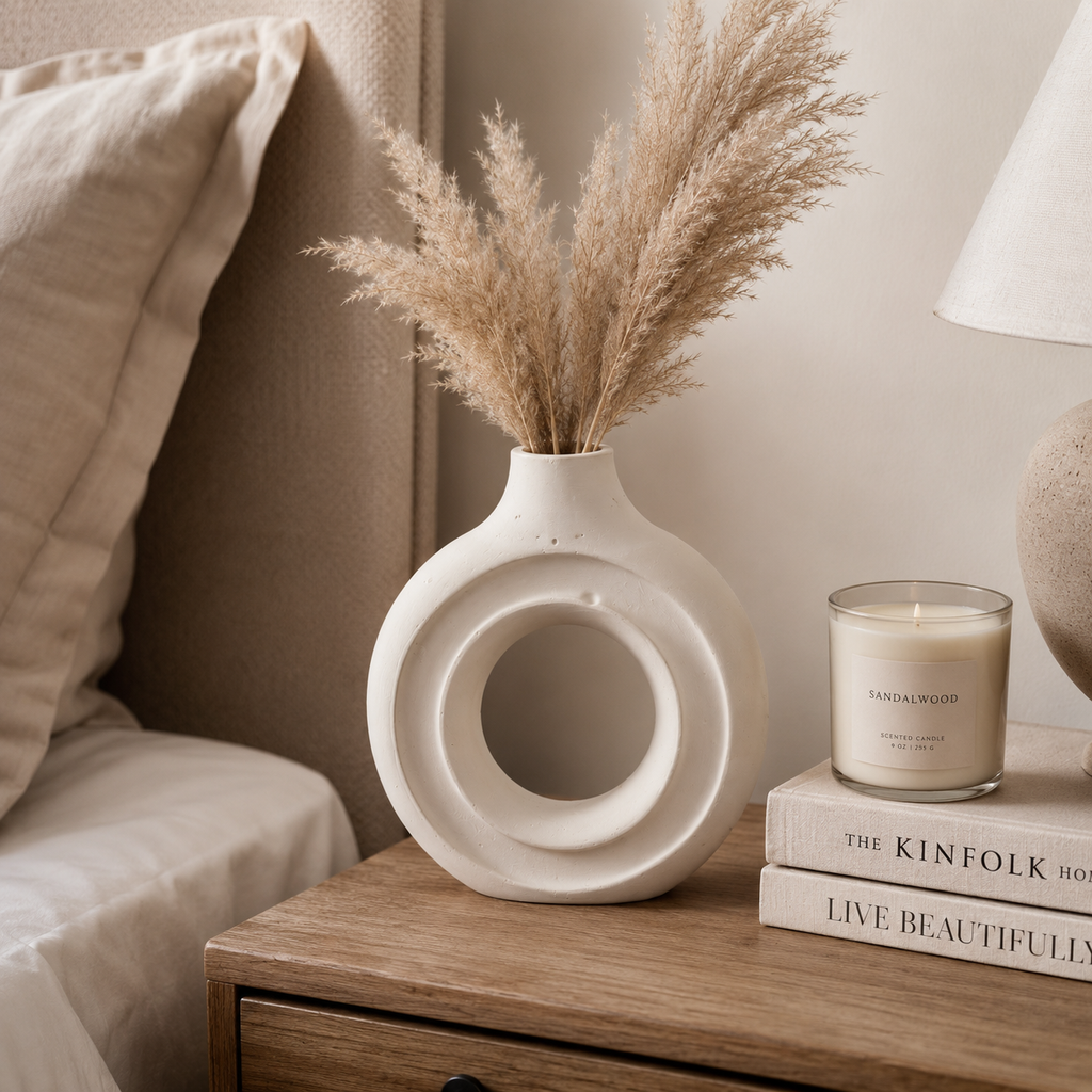 Round White Concrete Vase | Waterproof Vase for Fresh & Dried Flowers