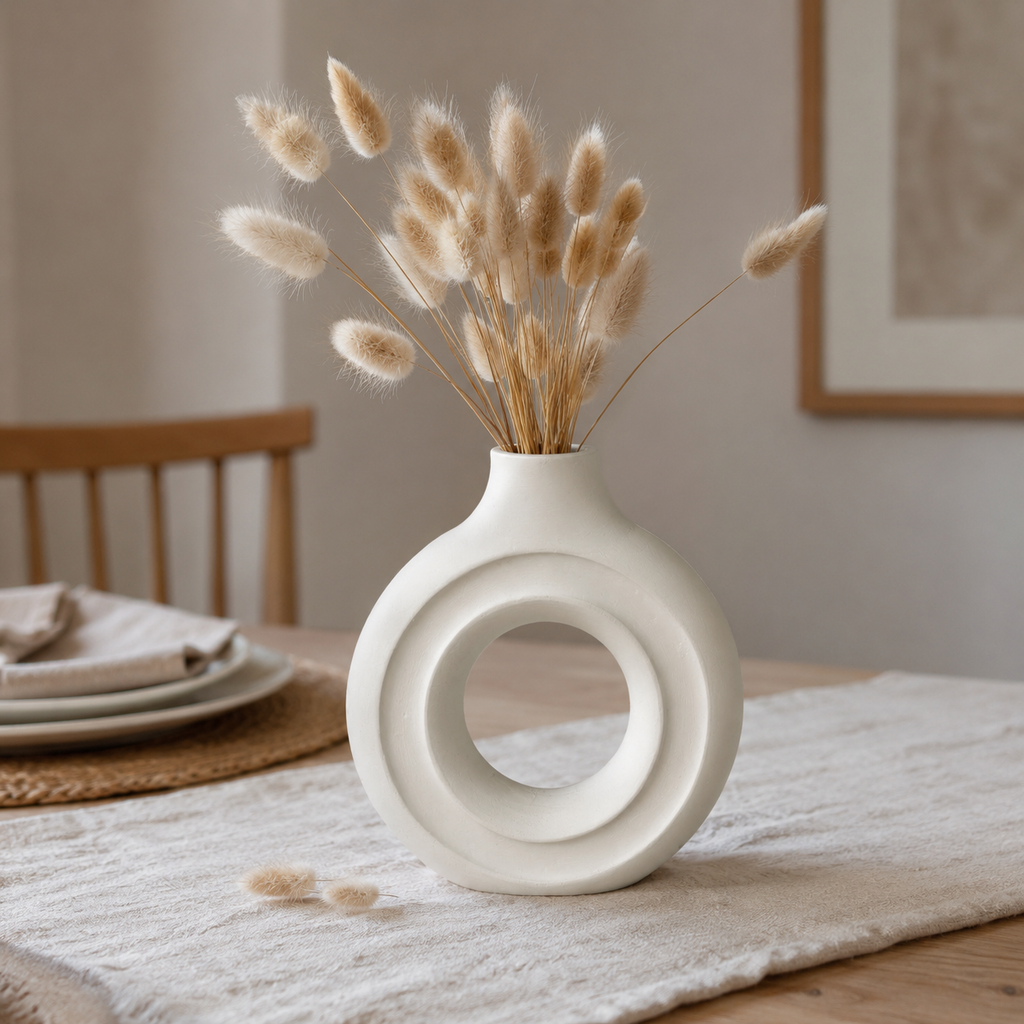 Round White Concrete Vase | Waterproof Vase for Fresh & Dried Flowers