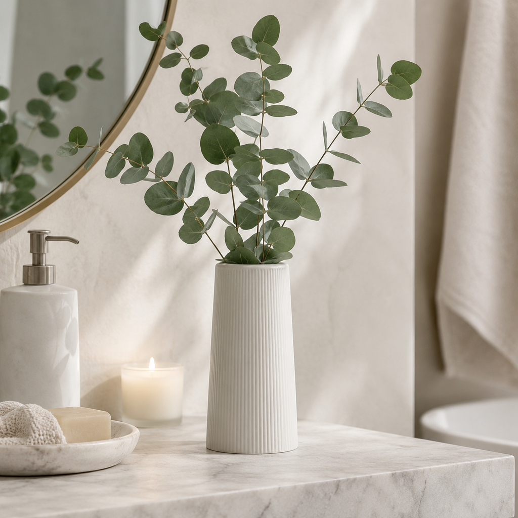 Tall Ribbed Concrete Vase | Waterproof White Vase for Fresh & Dried Flowers | Modern Minimalist Home Décor