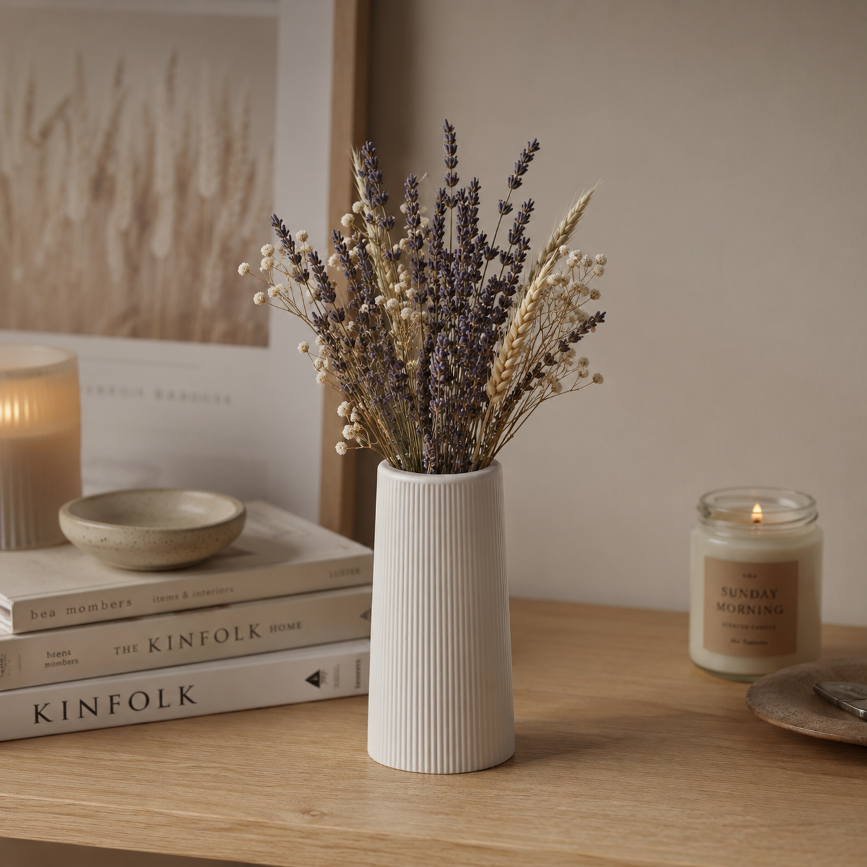 Tall Ribbed Concrete Vase | Waterproof White Vase for Fresh & Dried Flowers | Modern Minimalist Home Décor