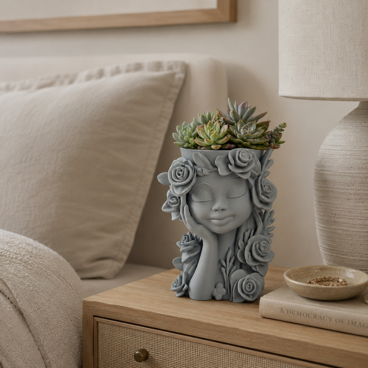 3D Printed Floral Face Planter | Artistic Girl Head Plant Pot for Indoor Plants | Modern Decorative Flower Pot