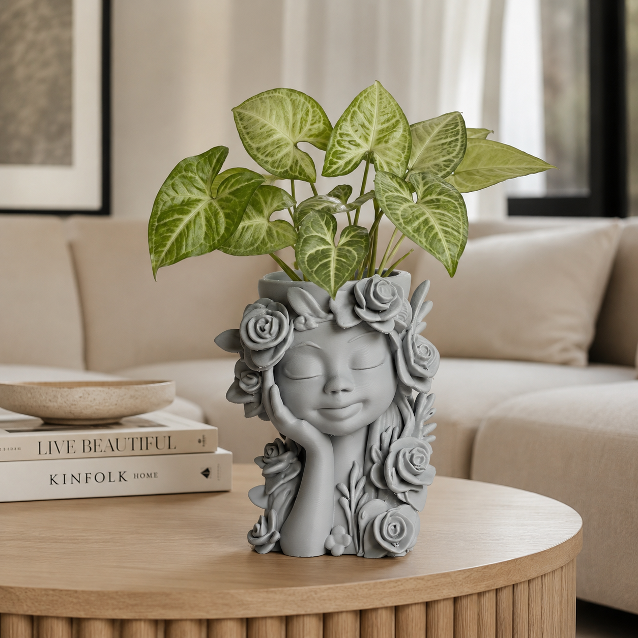 3D Printed Floral Face Planter | Artistic Girl Head Plant Pot for Indoor Plants | Modern Decorative Flower Pot
