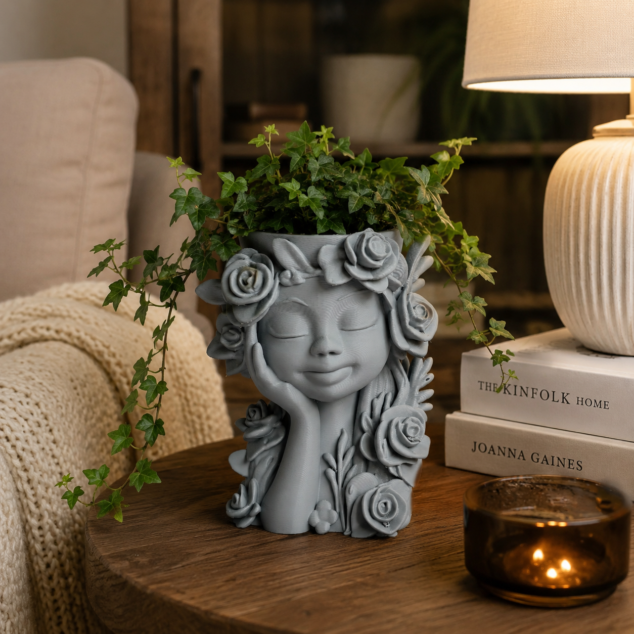 3D Printed Floral Face Planter | Artistic Girl Head Plant Pot for Indoor Plants | Modern Decorative Flower Pot