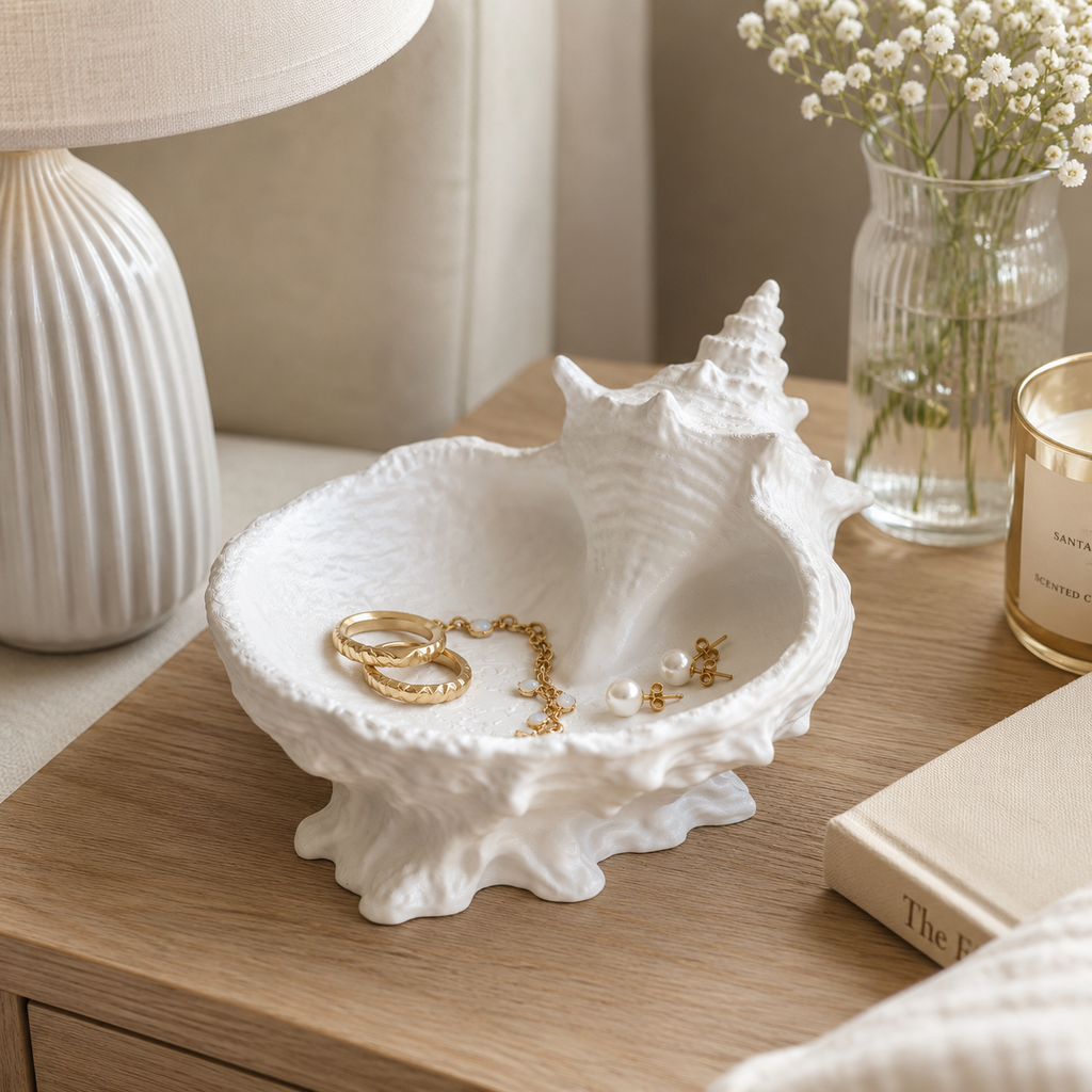 3D Printed Seashell Catchall Bowl | Coastal Jewelry Tray for Rings, Keys & Trinkets | Decorative Shell Organizer for Vanity, Entryway & Coffee Table