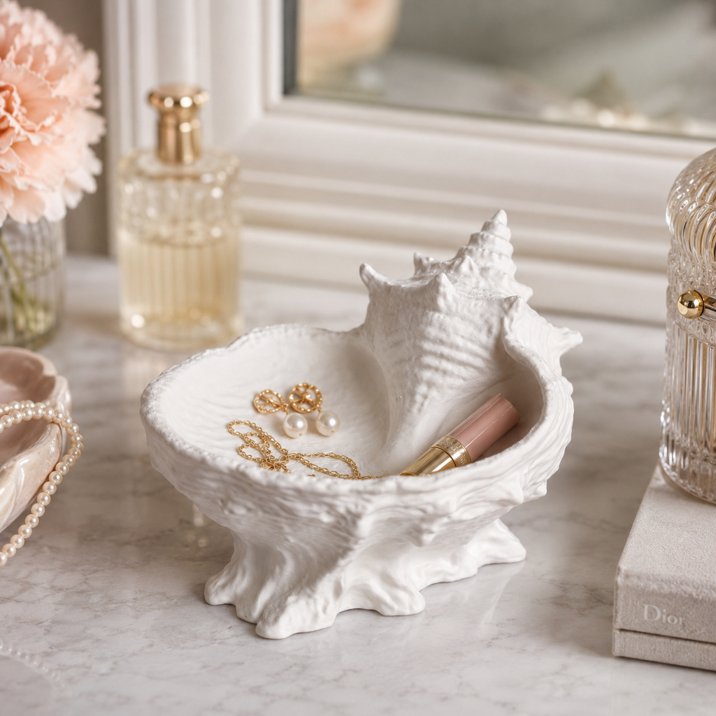 3D Printed Seashell Catchall Bowl | Coastal Jewelry Tray for Rings, Keys & Trinkets | Decorative Shell Organizer for Vanity, Entryway & Coffee Table