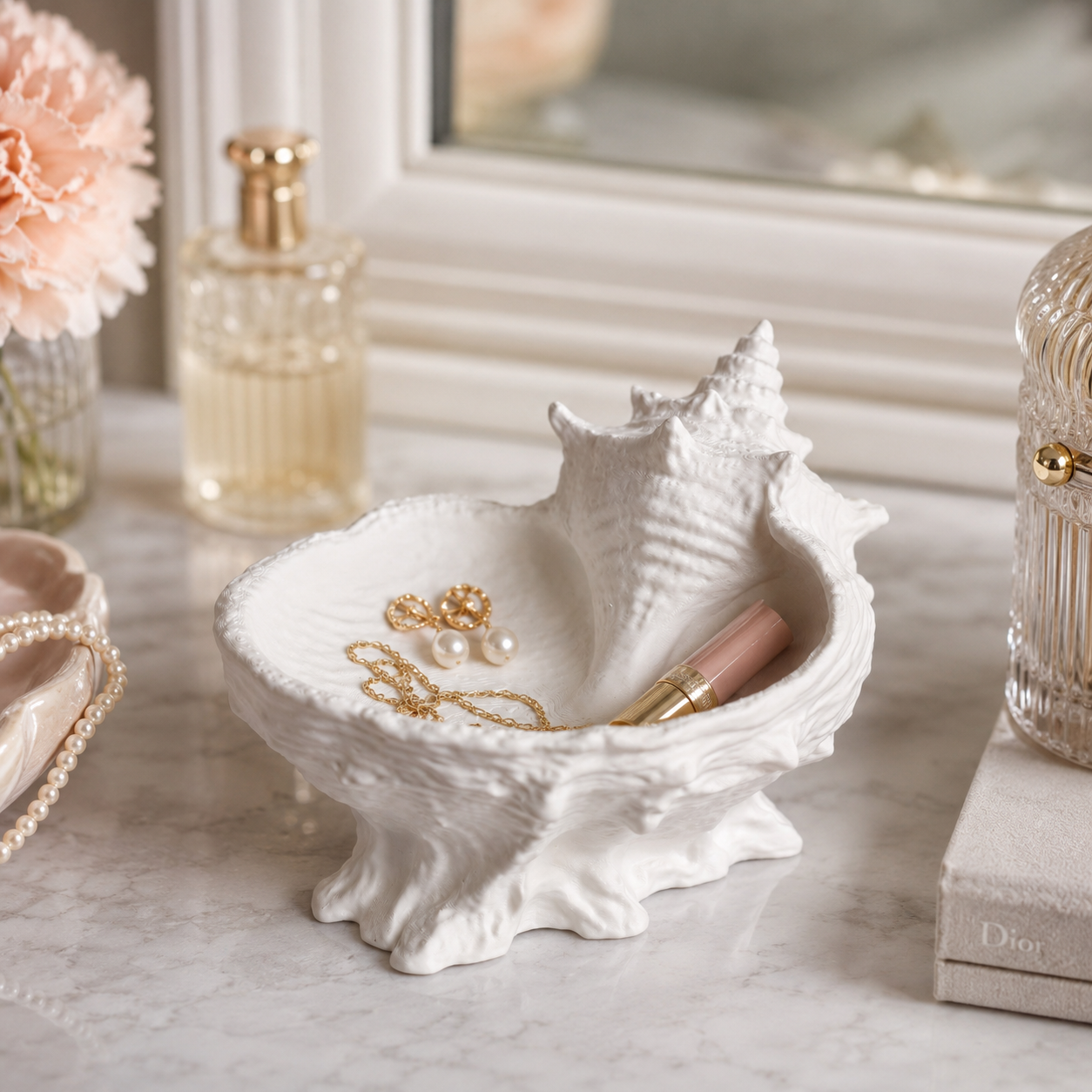 3D Printed Seashell Catchall Bowl | Coastal Jewelry Tray for Rings, Keys & Trinkets | Decorative Shell Organizer for Vanity, Entryway & Coffee Table