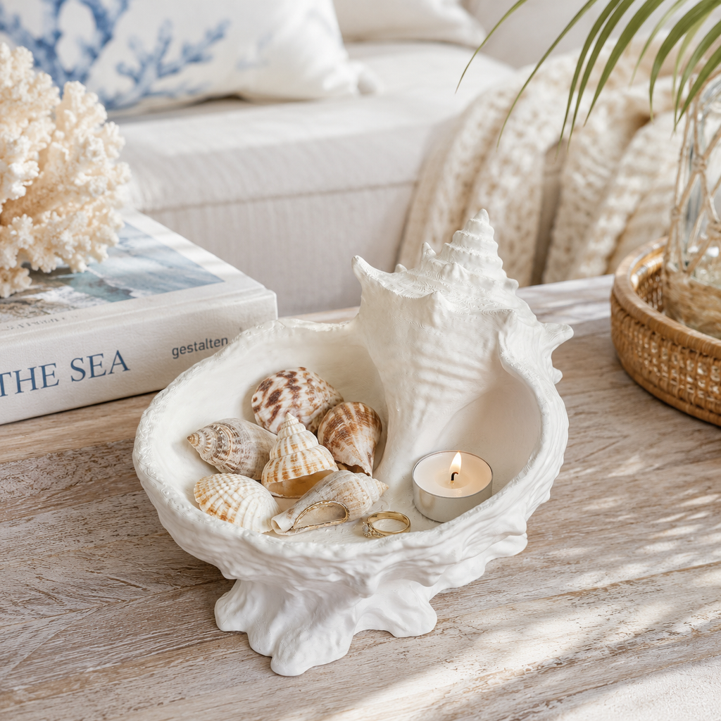 3D Printed Seashell Catchall Bowl | Coastal Jewelry Tray for Rings, Keys & Trinkets | Decorative Shell Organizer for Vanity, Entryway & Coffee Table