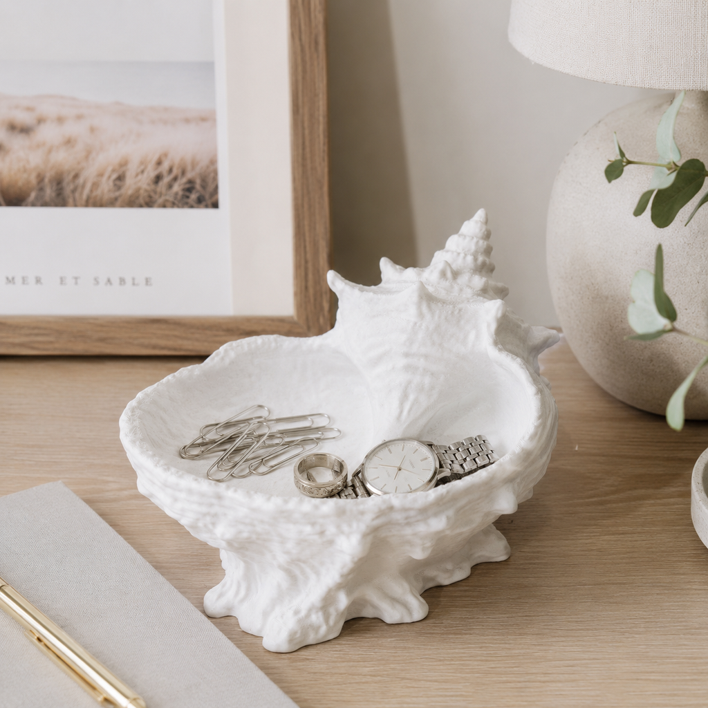 3D Printed Seashell Catchall Bowl | Coastal Jewelry Tray for Rings, Keys & Trinkets | Decorative Shell Organizer for Vanity, Entryway & Coffee Table