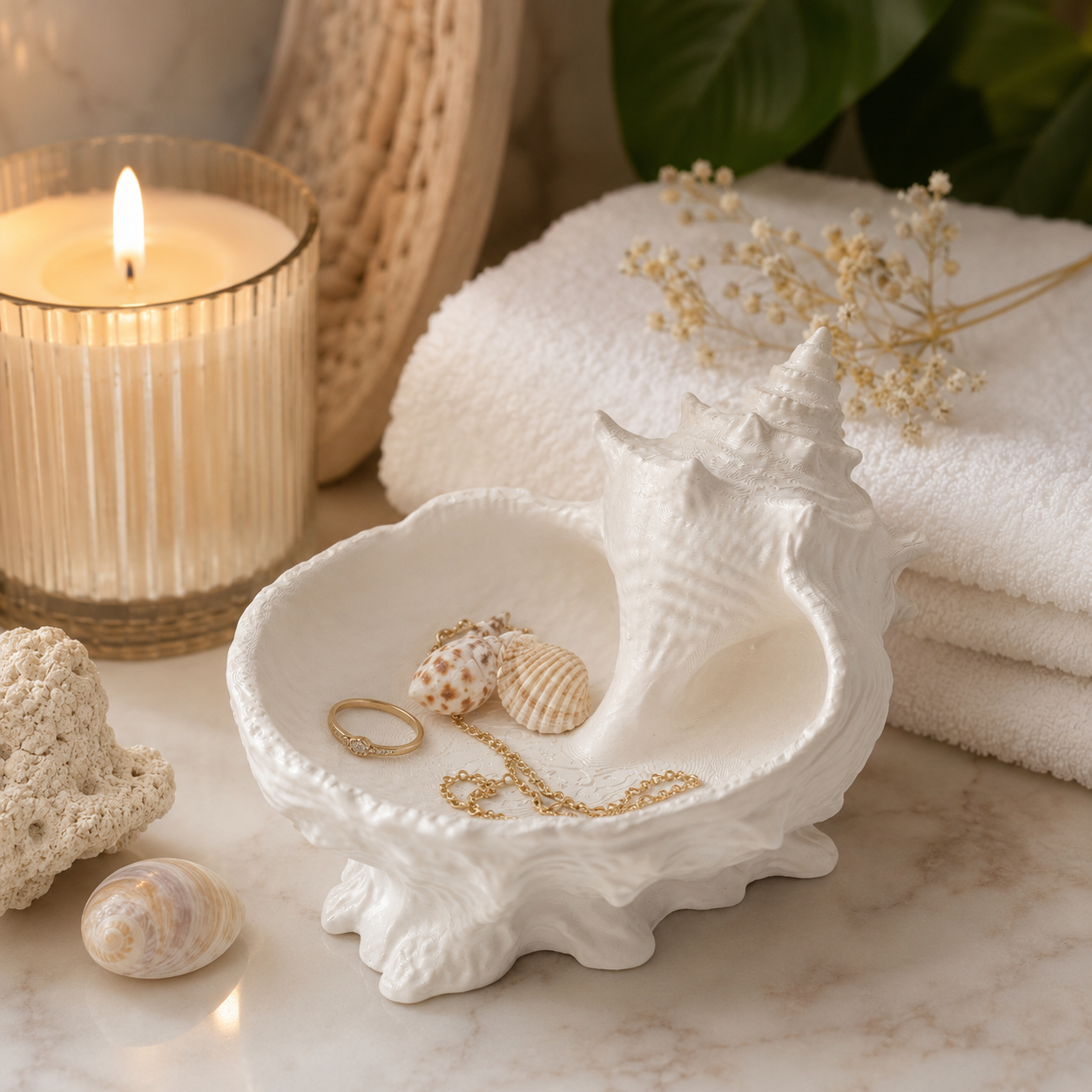 3D Printed Seashell Catchall Bowl | Coastal Jewelry Tray for Rings, Keys & Trinkets | Decorative Shell Organizer for Vanity, Entryway & Coffee Table