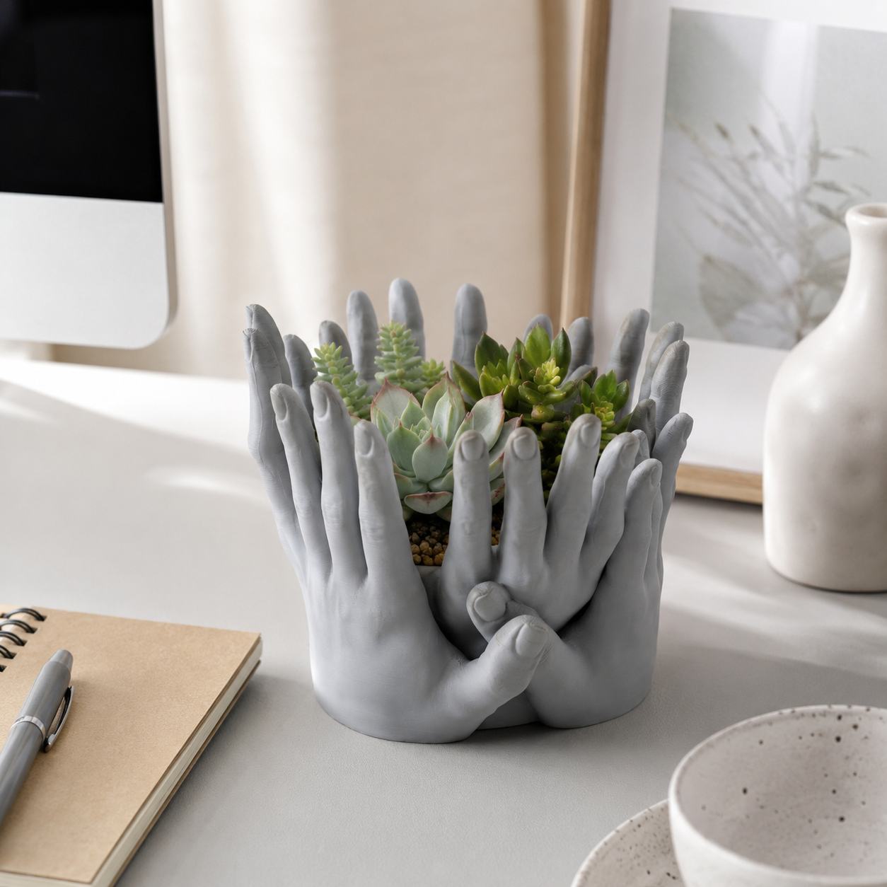 3D Printed Hands Planter | Artistic Multiple Hands Plant Pot for Indoor Plants & Succulents | Modern Decorative Planter for Home & Office